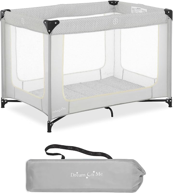 Dream On Me Zoom Portable Playard in Light Grey, Lightweight, Packable and Easy Setup Baby Playard, Breathable Mesh Sides and Soft Fabric - Comes with a Removable Padded Mat