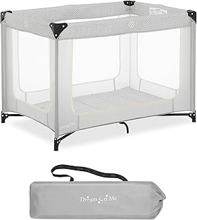 Dream On Me Zoom Portable Playard in Light Grey, Lightweight, Packable and Easy Setup Baby Playard, Breathable Mesh Sides and Soft Fabric - Comes with a Removable Padded Mat