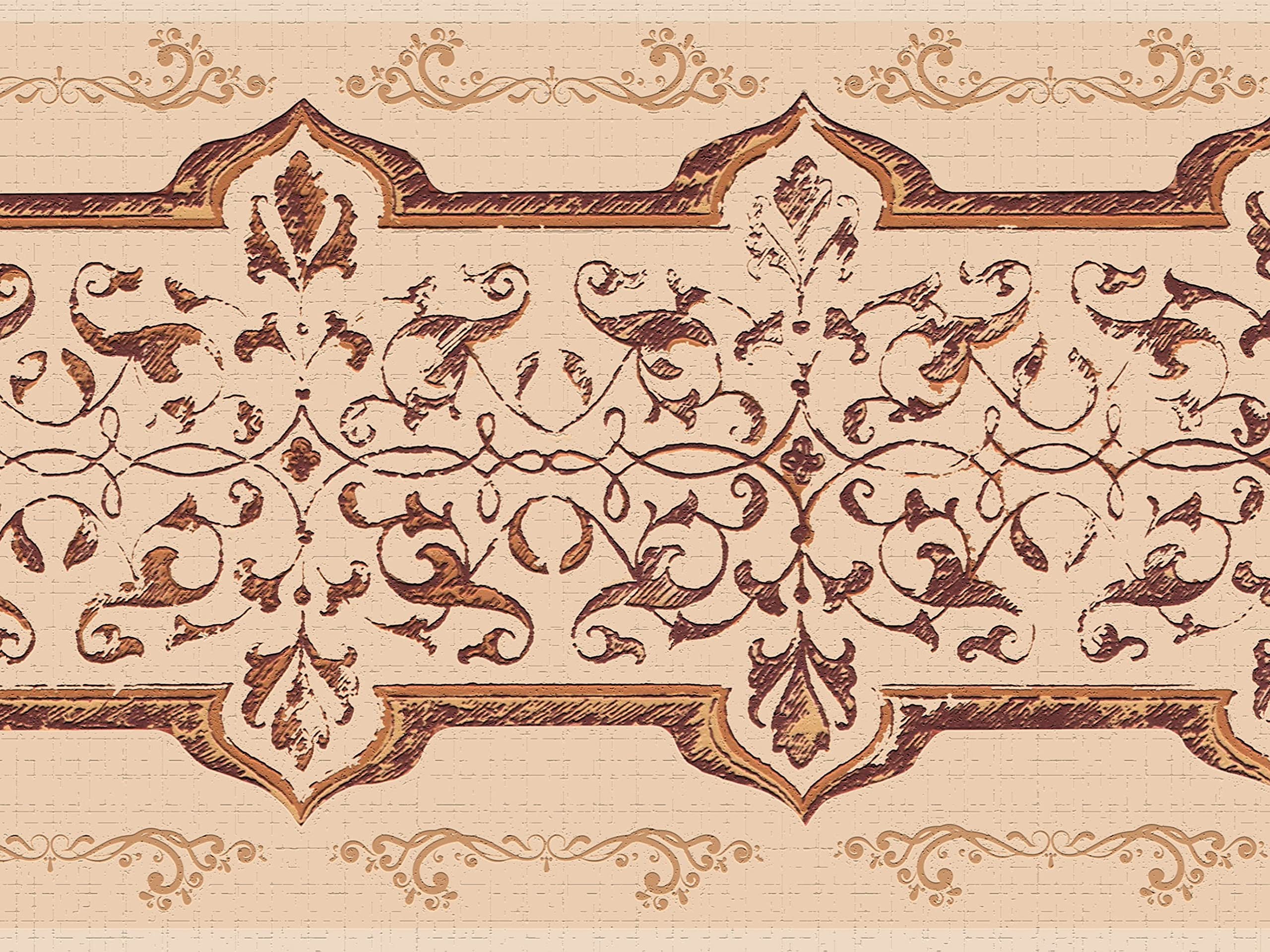 Dundee Deco Maroon Wallpaper Border Peel And Stick Ddazbd9205 Abstract Damask Wall Border Retro Design, 15 Ft X 7 In (4.57M X 17.78Cm), Self Adhesive