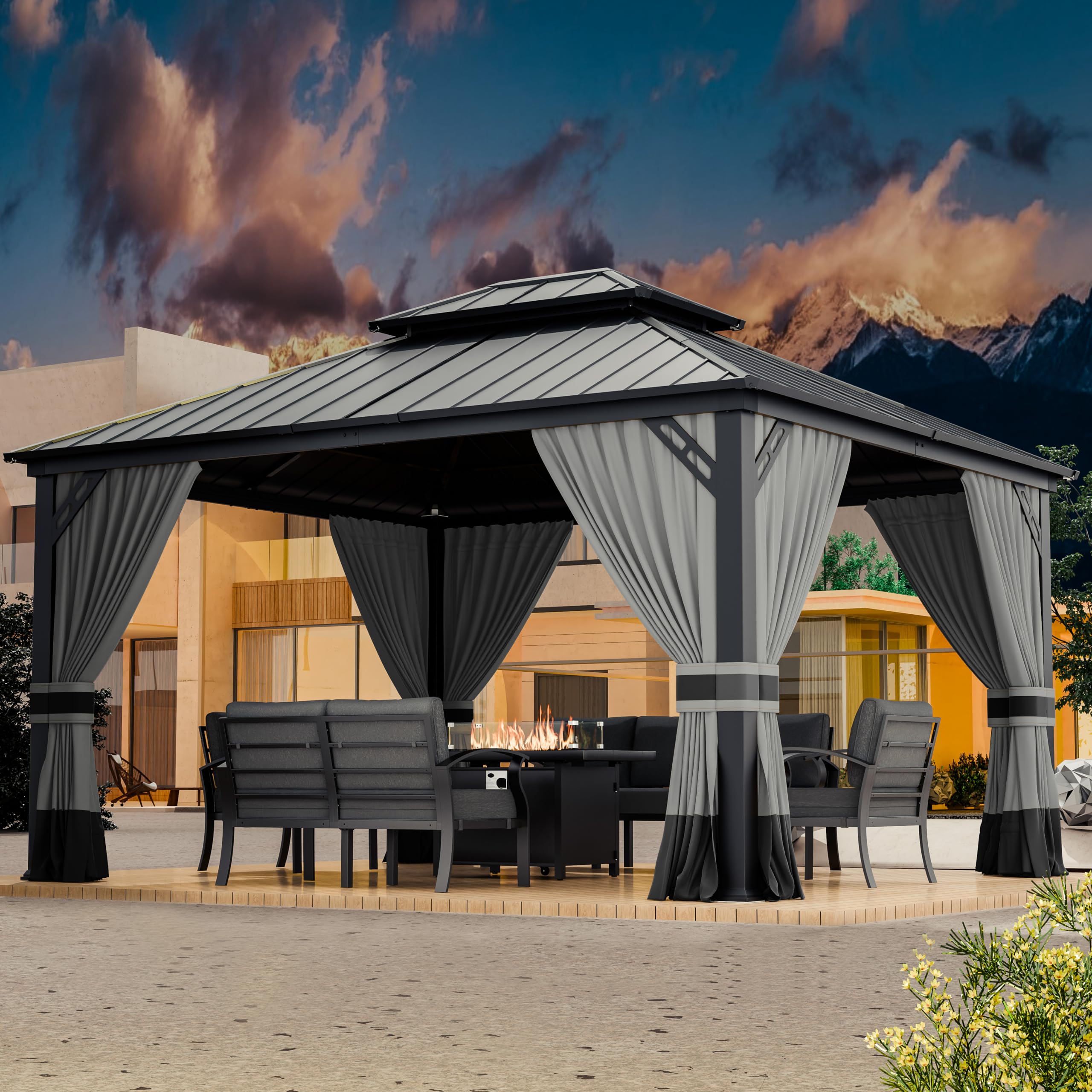ASJMR 12x14ft Hardtop Gazebo Double Roof