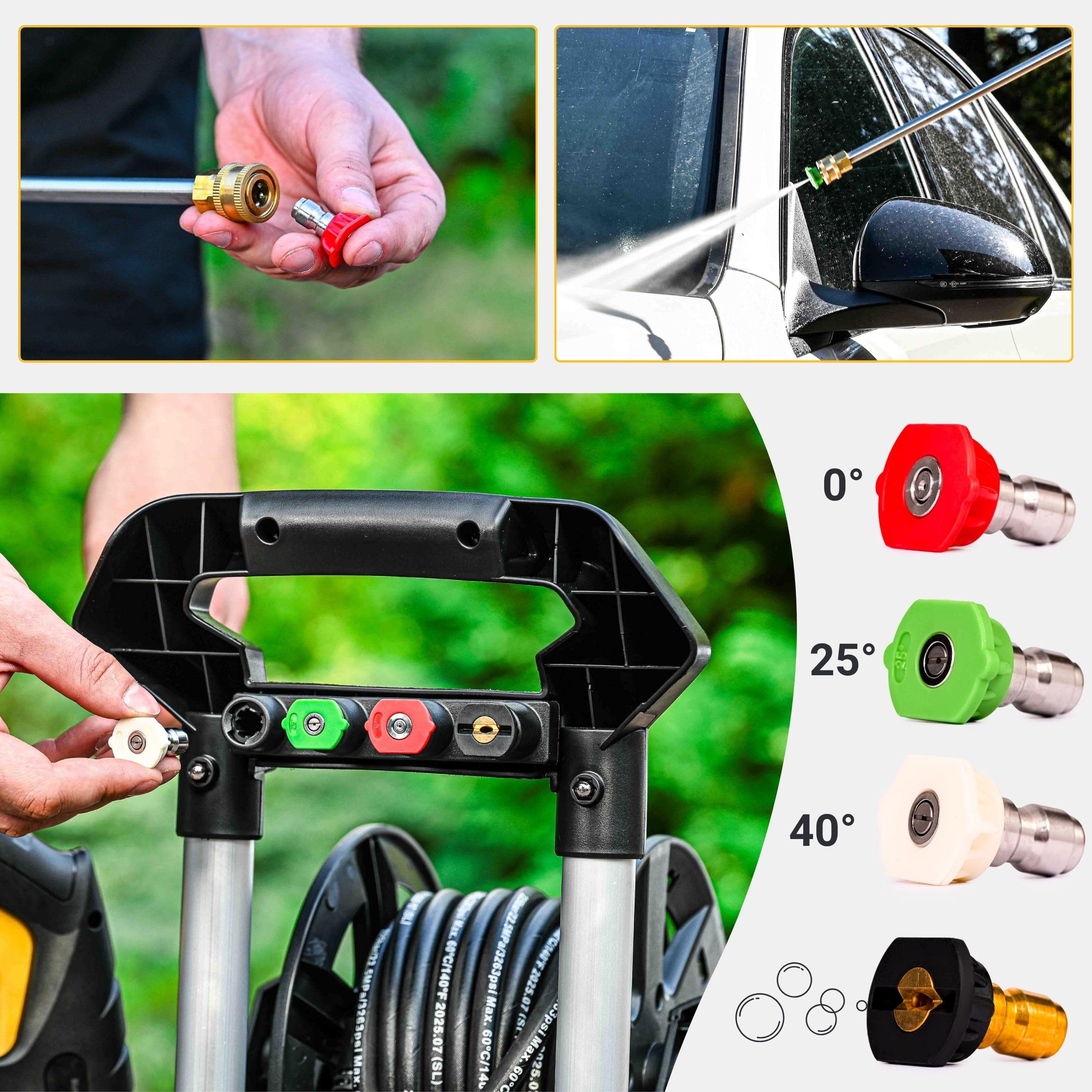 Myjka ciśnieniowa 350 bar 3200 W • silnik indukcyjny + pompa mosiężna • zestaw PRO (10 m wąż, turbo dysza, szczotka auto, szczotka do kostki w zestawie) BESTEN
