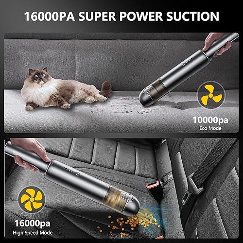Miniatura 3 de REYTID Aspiradora inalámbrica de mano para automóvil, succión fuerte de 16000 Pa, mini aspiradora 4 en 1, tiempo de ejecución de más de 20 minutos,