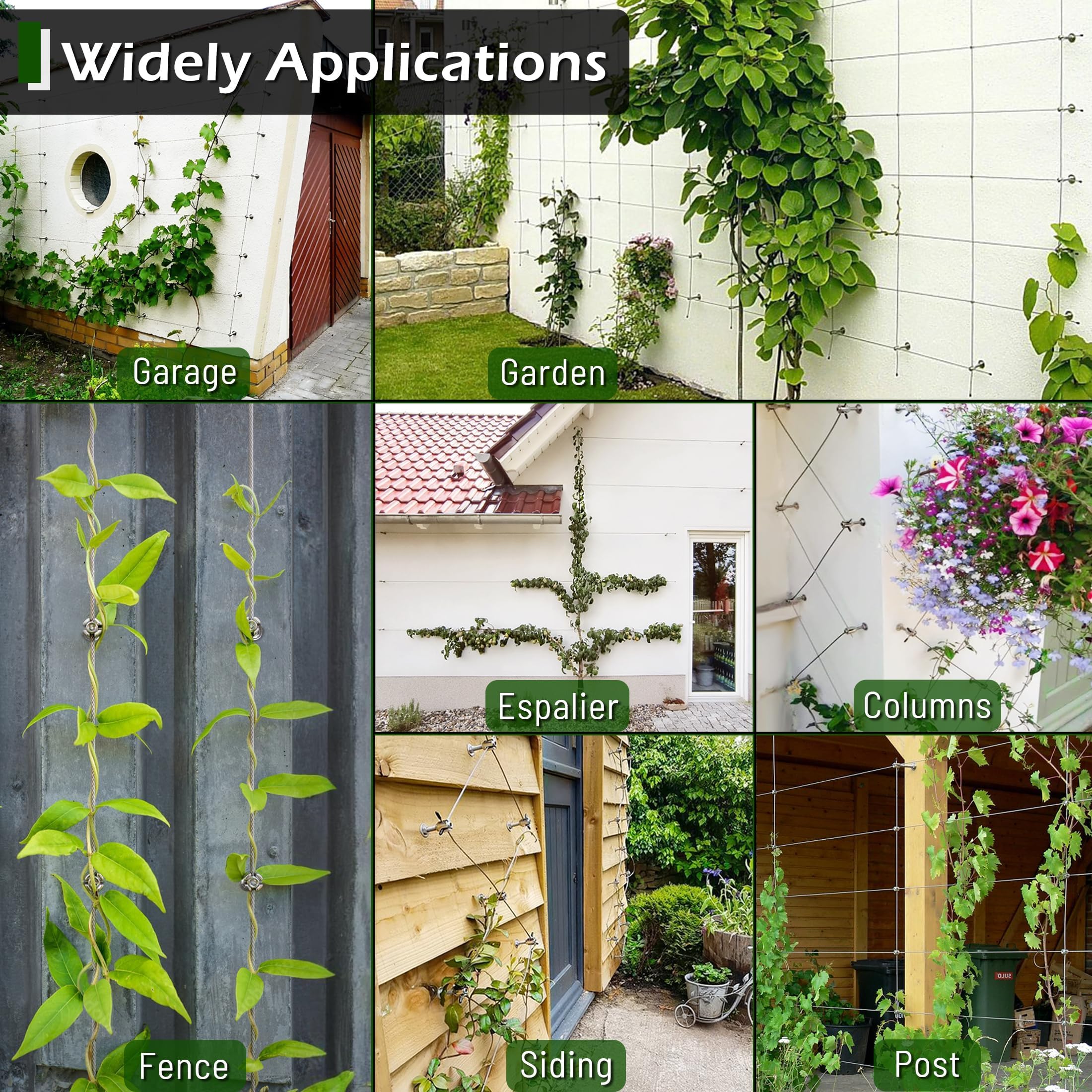 Enrejado de alambre para plantas trepadoras al aire libre, 20 juegos de enrejado de alambre de pared con cuerdas de alambre de 5/64 pulgadas x 98 pies y cortador, kit de enrejado de pared de