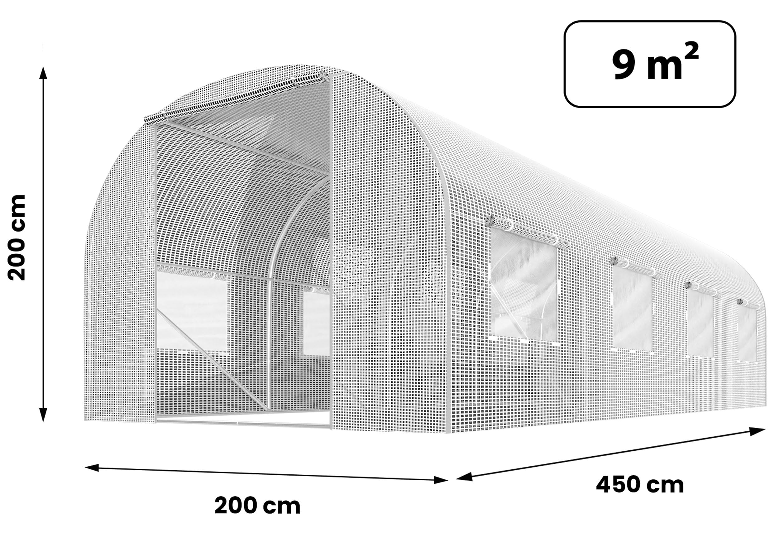 Szklarnia Foliowa Tunel Ogrodowy Stalowe Profile Okna Z Moskitierami 2 x 4,5 x 2 m 9m2 Biały