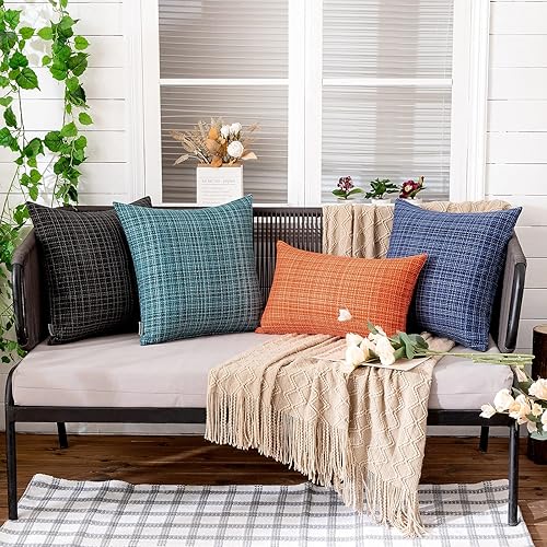 Miniatura 5 de MIULEE Fundas de cojín decorativas impermeables para exteriores, resistentes al agua, para tienda, patio, jardín, sofá, paquete de 2, 12 x 12 Negro