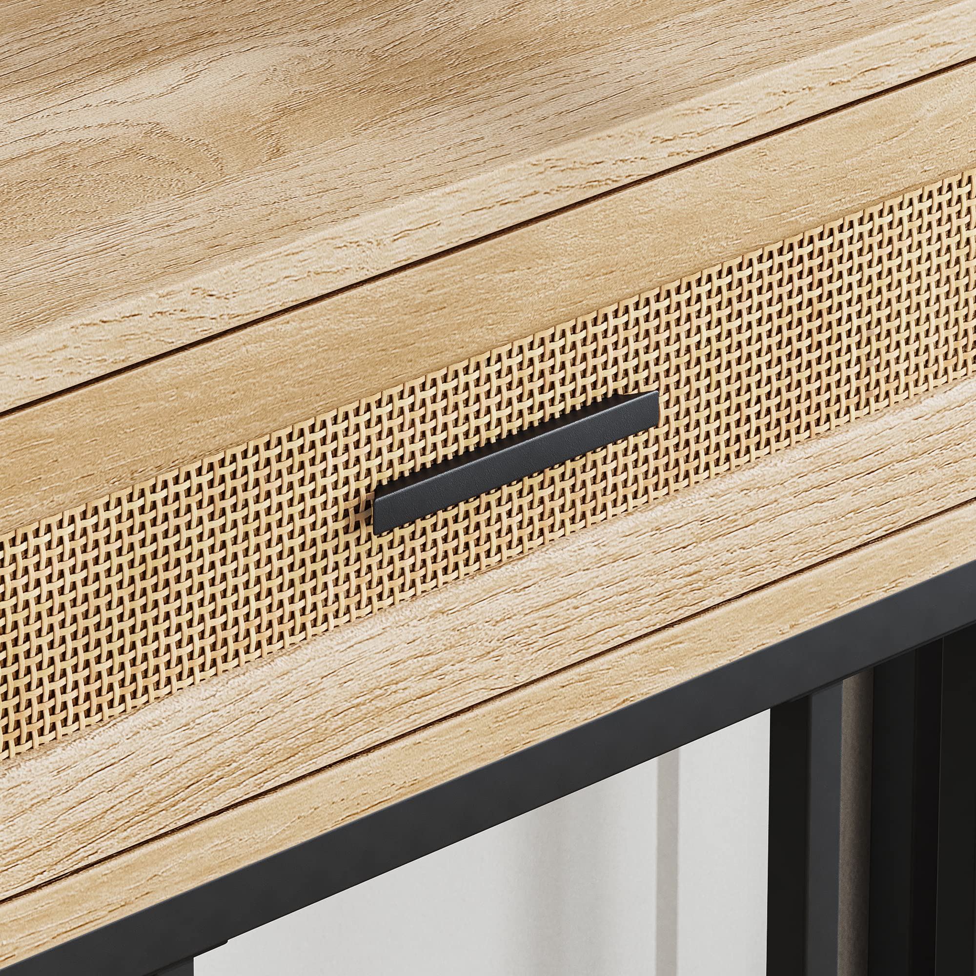 IDEALHOUSE Rattan Console Table, Sofa Tables Narrow Entryway Table with Drawer and Storage, 40â€? Behind Couch Table Hallway Table Wood Boho Desk Home Furniture for Living Room, Foyer, Bedroom