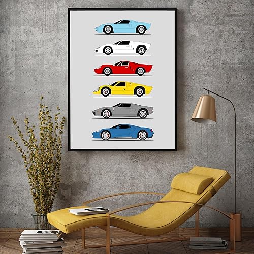 Vista 54 de Handmade Poster compatible with Ford GT Generation and Print of Ford GT40 - White Cars with Blue Stripes, 11x14" Metallic Print (Unframed)-Gift Car