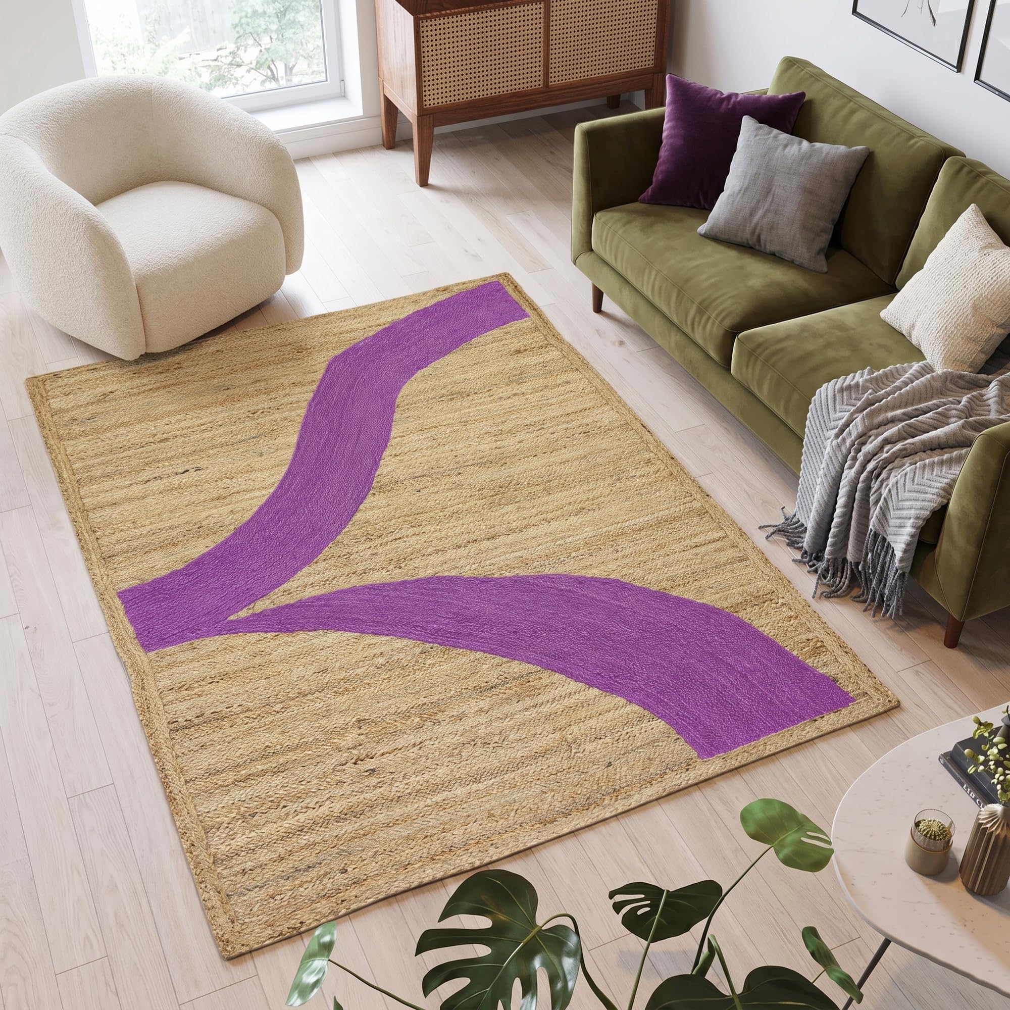 Tapis en jute rose de 2,4 x 3 m épais pour salon très fréquenté