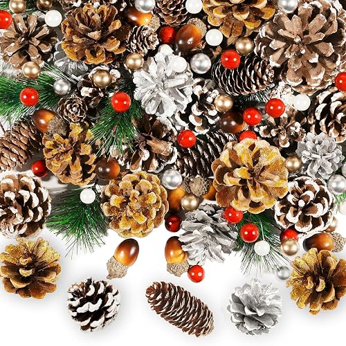 Warmtree 170 Pcs Christmas Pine Cones Berry Pine Branch Set