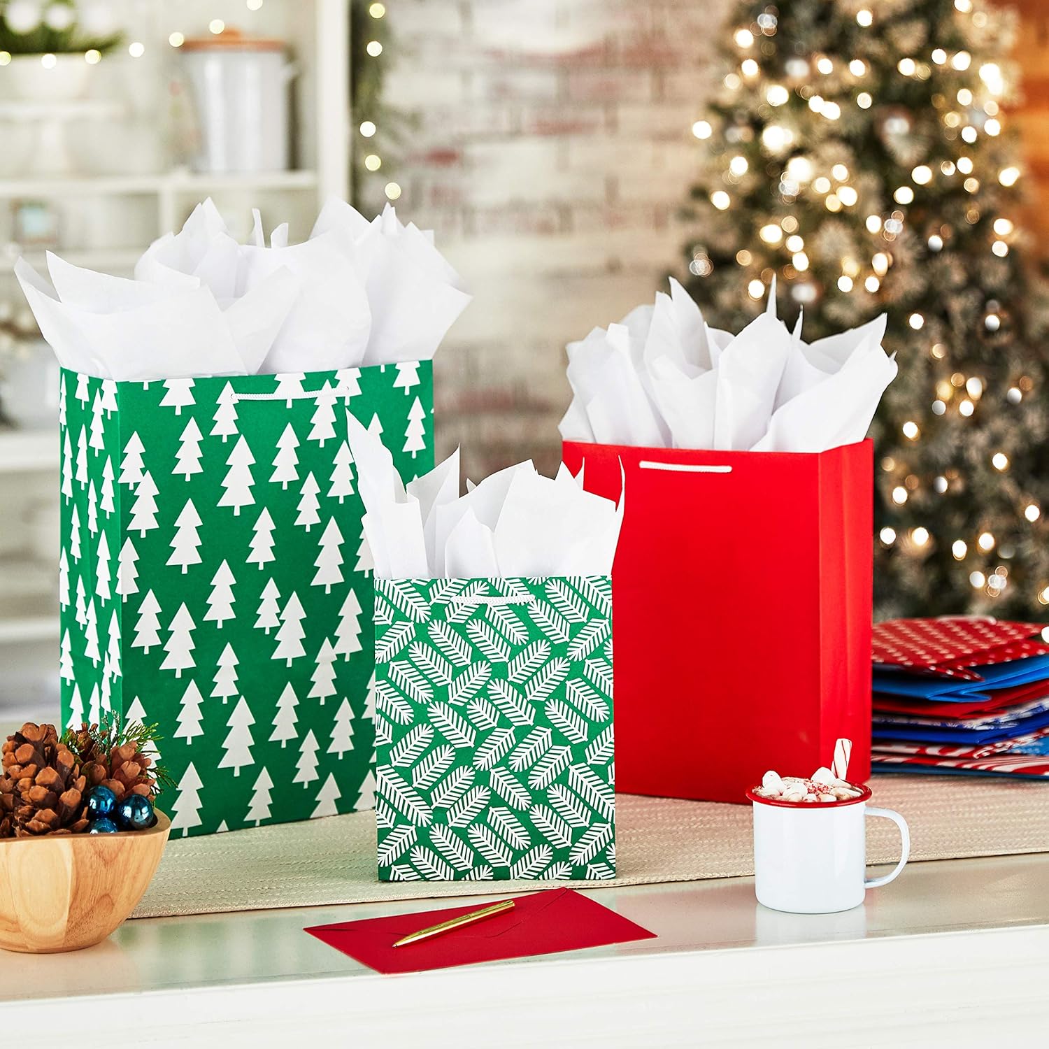 Hallmark Christmas Gift Bags Assorted Sizes (12 Bags: 5 Medium 8", 4 Large 11", 3 Extra Large 14") Red, Blue, Green, Solids, Snowflakes, Stripes - Image 2