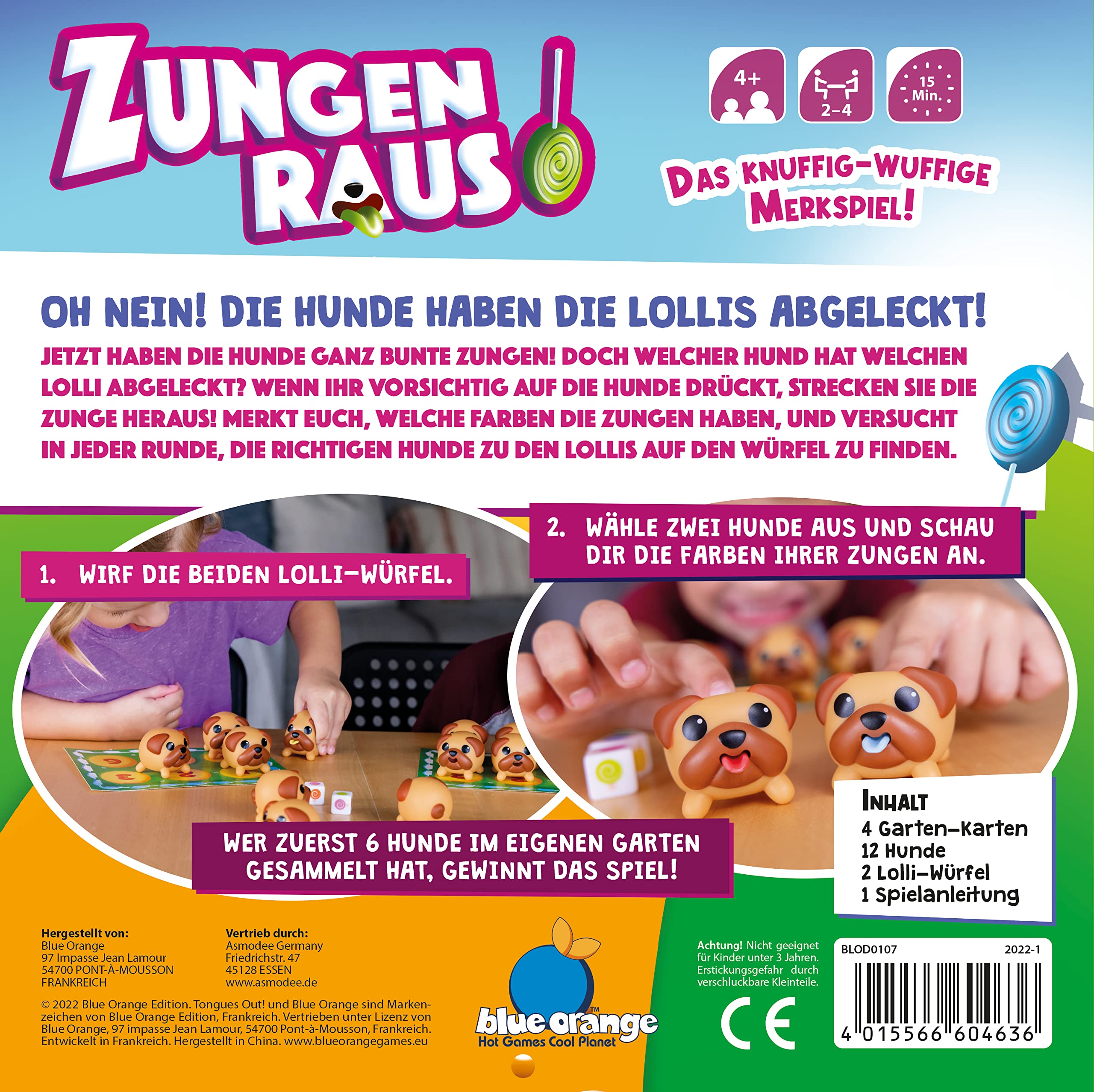 Blue Orange, Zungen Raus!, Juego de Memoria, Juego de Memoria, 2-4 Jugadores, a Partir de 4 años, 15 Minutos, alemán