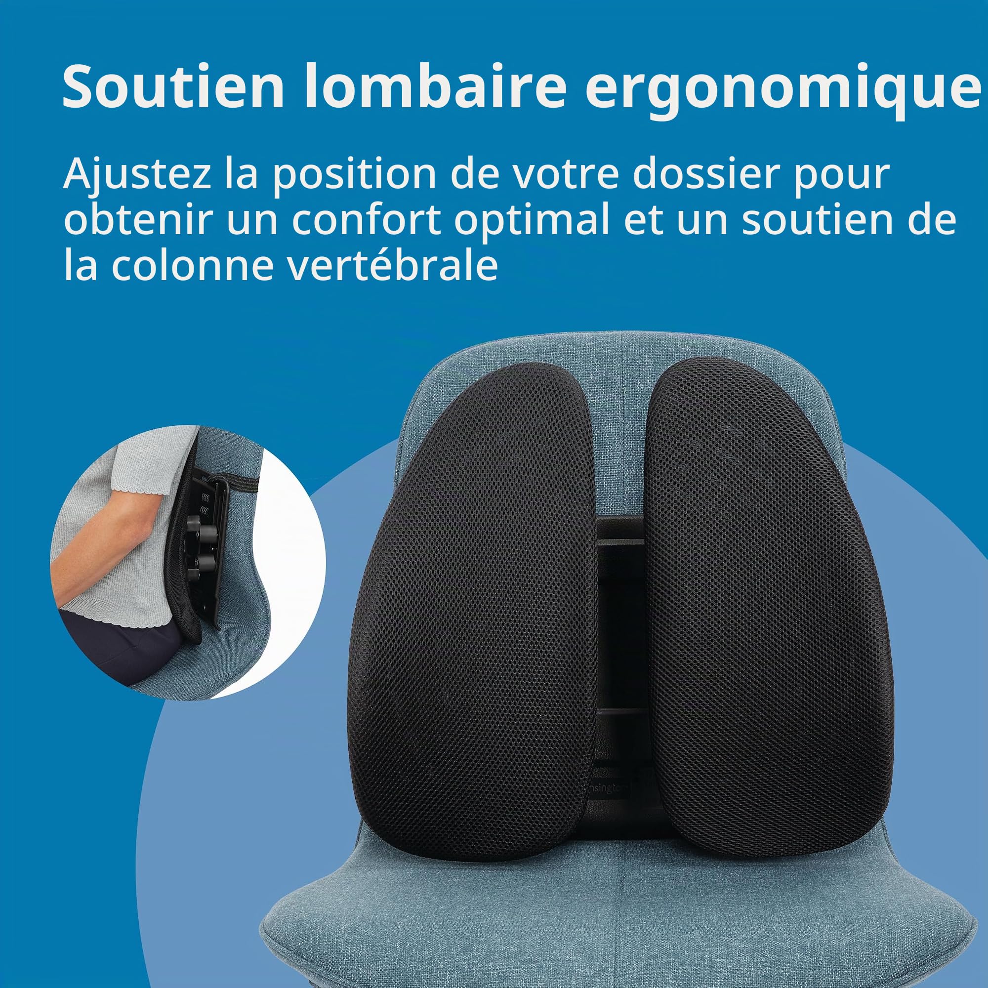 Kensington Soutien Lombaire - Coussin Adapté SmartFit - Ergonomie, Hauteur Ajustable, Soulagement de la Sciatique, Pour la Voiture ou la Chaise de Bureau (K60412WW)