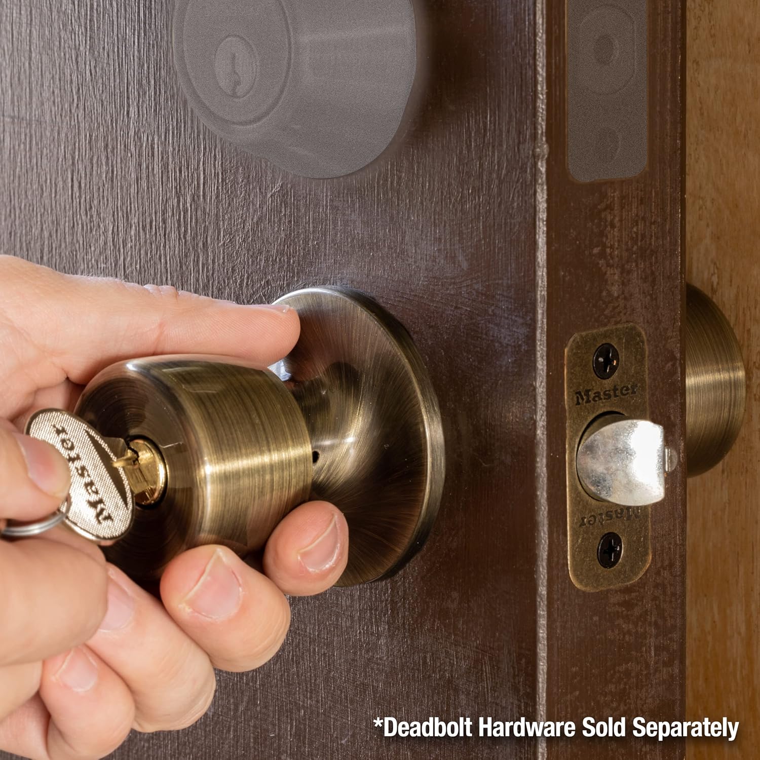Master Lock TUO0105 Tulip Door Knob with Lock, Antique Brass