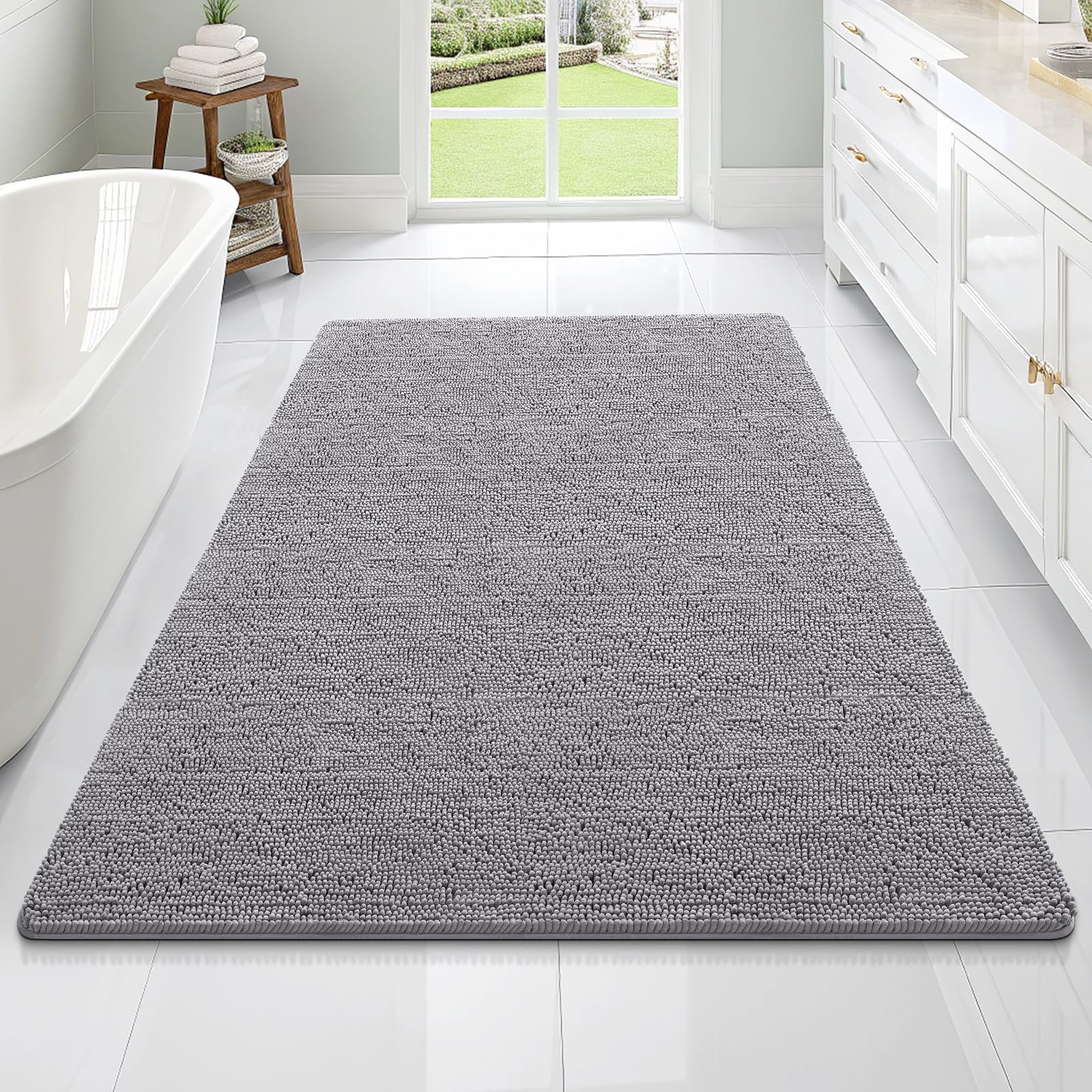OLANLY Bathroom Rugs 70x46, Extra Soft Absorbent Chenille Bath Rugs, Rubber Backing Quick Dry, Machine Washable Bath Mats for Bathroom Floor, Tub and