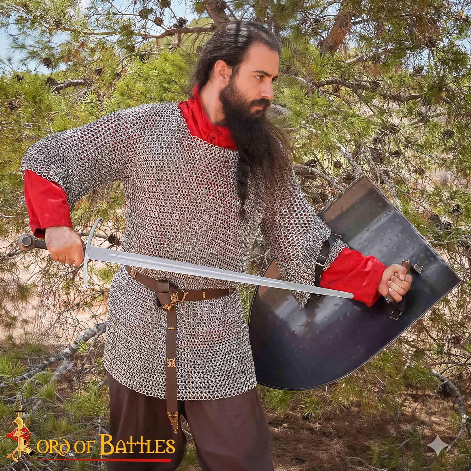 Medieval Chainmail Haubergeon Half Sleeve - 16 ga Aluminum with 10 mm Lightweight, Rust-Free for LARP, Theater & Stage Use
