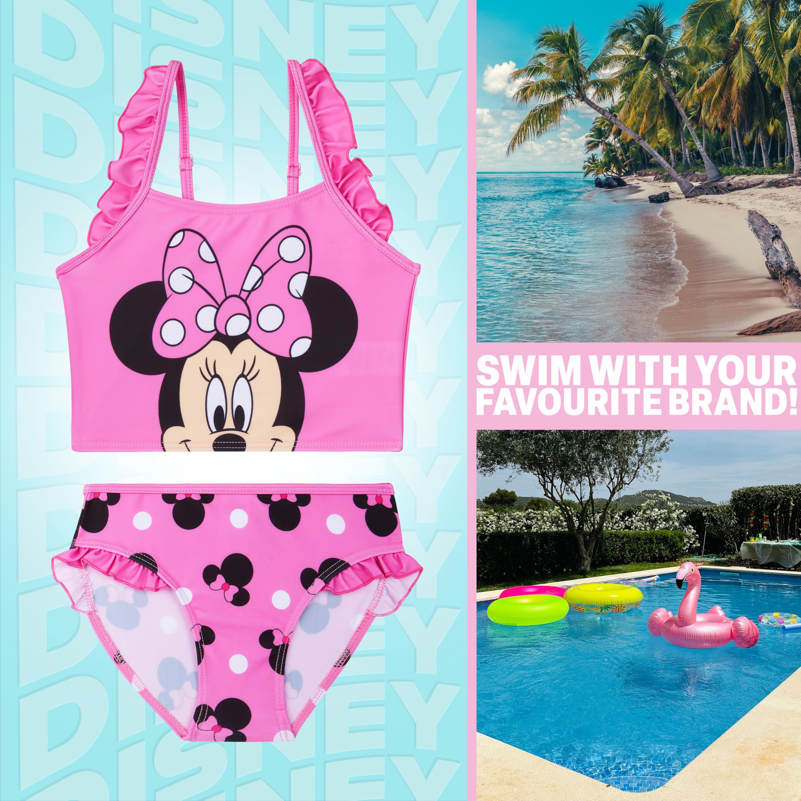 Disney Stitch | Minnie Mouse Bikini Mädchen Badeanzug, Elastisch & Verstellbar, Sommer Bademode Tankini Set Zweiteilig, Geschenke für Kinder