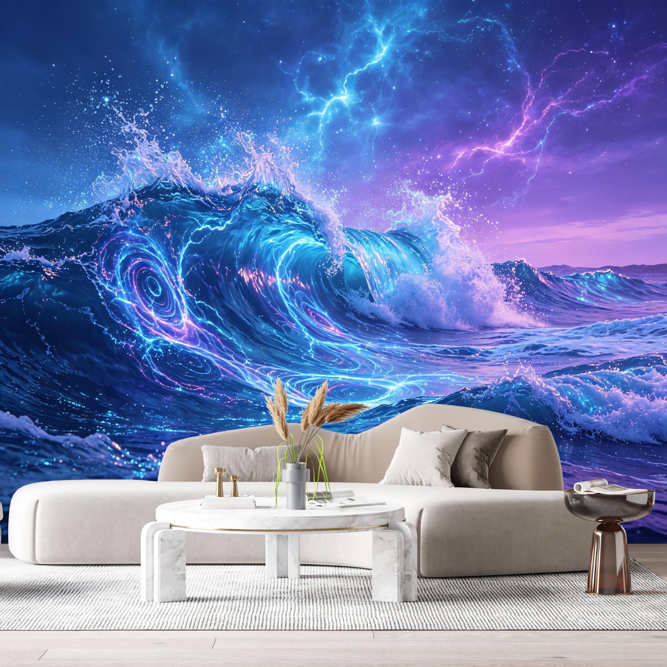 Custom Size Wall Murals Ocean Marine Abstract 3D Lightning Storm Waves SelfAdhesive Wall Fabric Removable Large Wallpaper for Photo Living Room Interior Decor