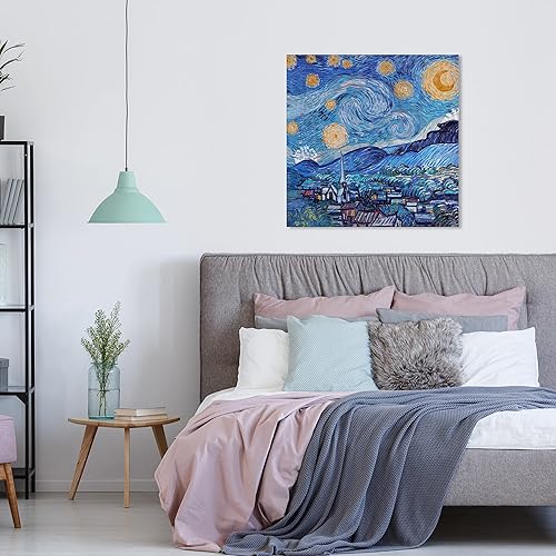 Miniatura 3 de The Oliver Gal Artist Co. Lienzo cuadrado tradicional de 30 x 30 pulgadas, noche estrellada, arte de pared cuadrado de noche estrellada, color azul