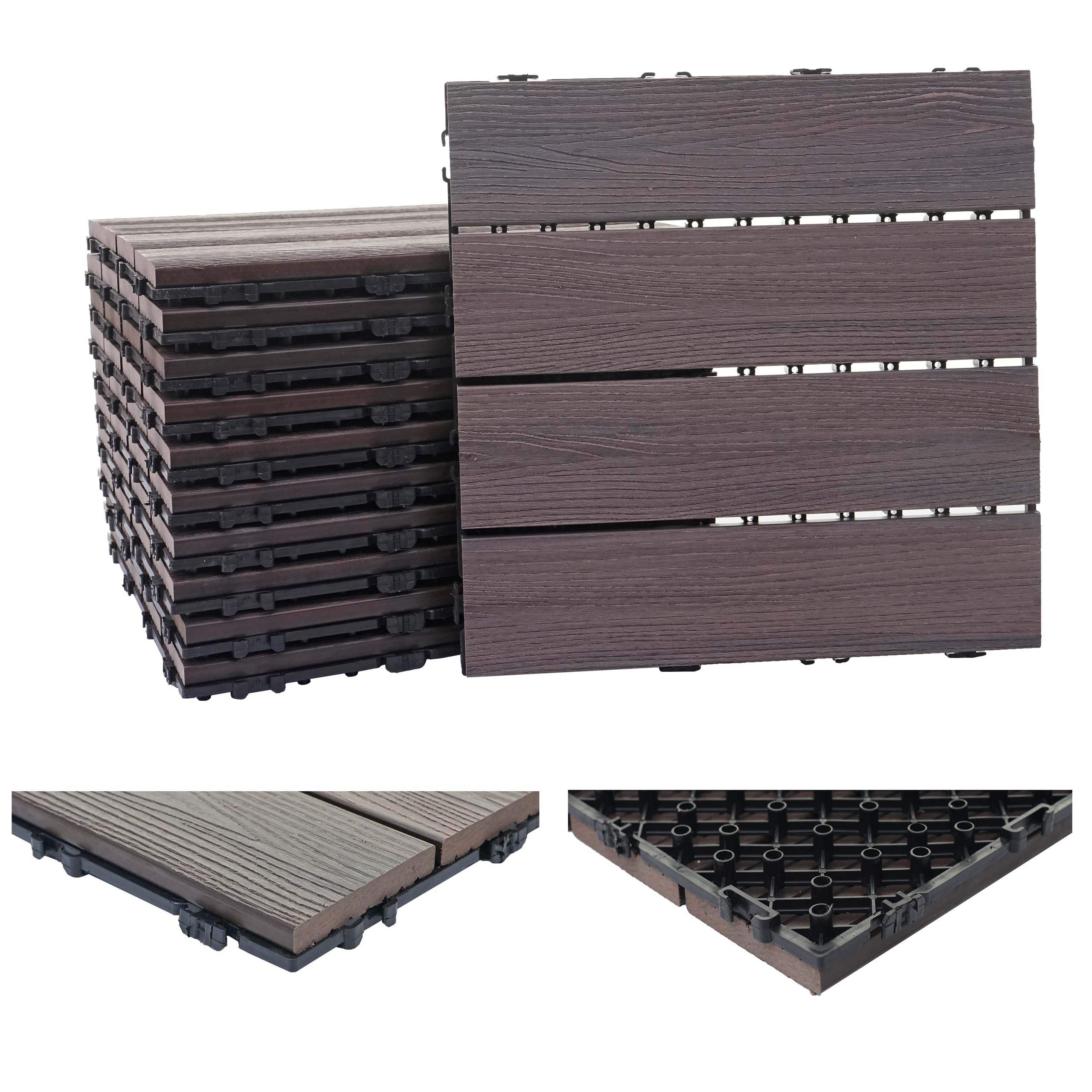 Mendler WPC HWC-E20 - Baldosa para Suelo (Aspecto de Madera, para Balcones y terrazas), 11x je 30x30cm = 1qm, geprägt Grau-Braun
