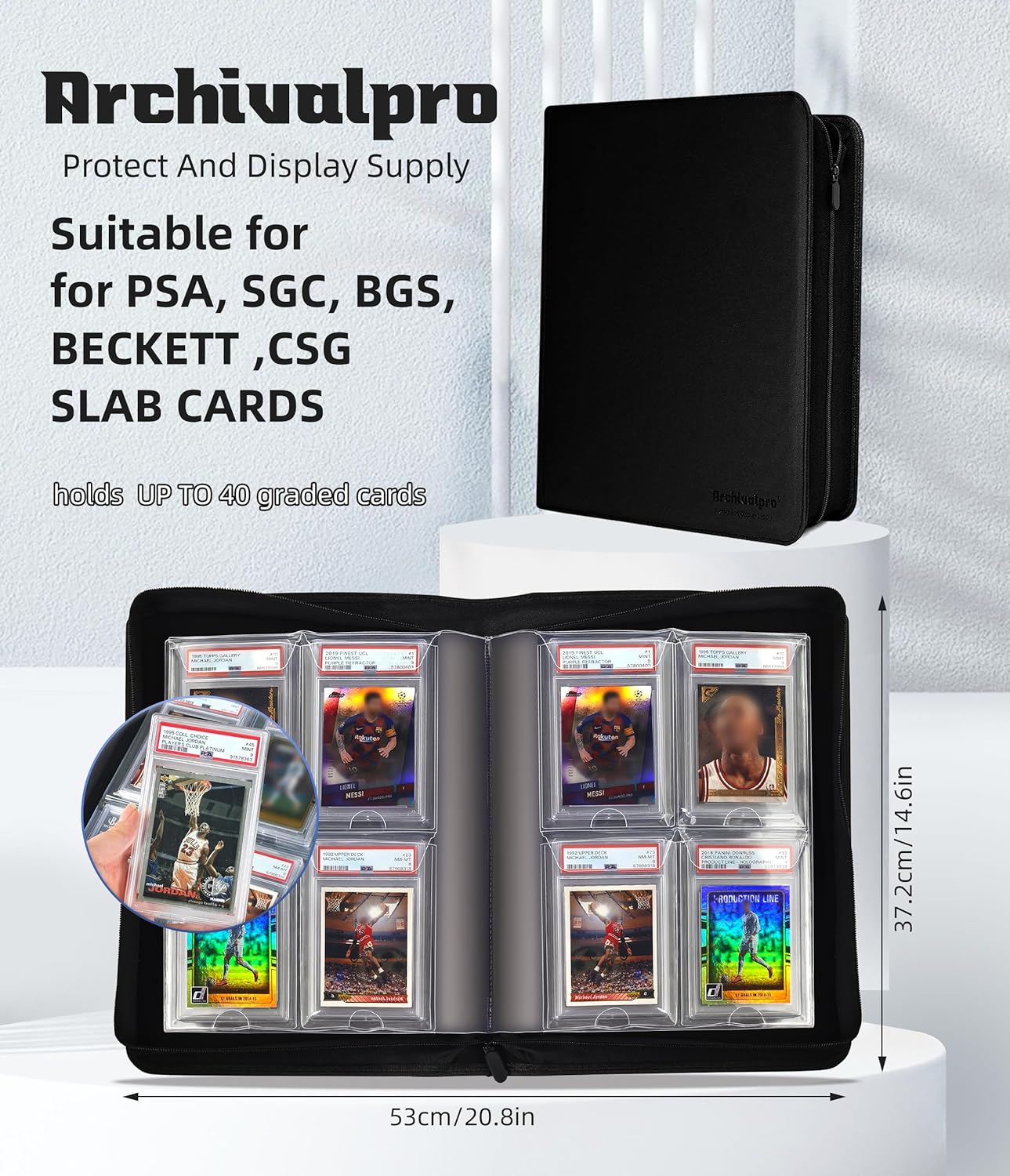 Graded Card Binder, PSA Slab Binders for Graded Cards Sports Cards, Baseball Trading Card Case Holder Fits PSA, CSG, BGS and Top Loaders storage（4 slot,Black)