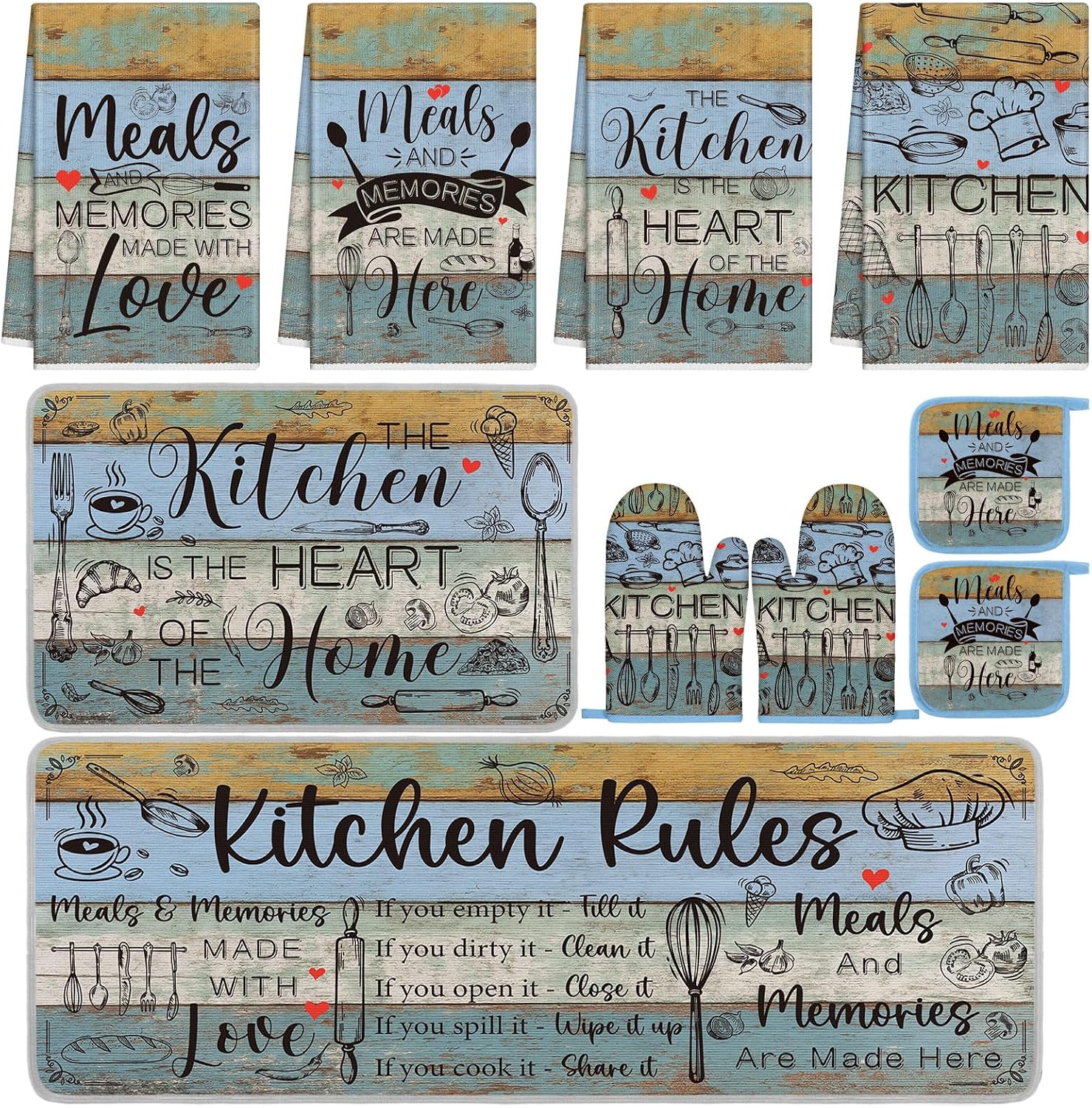 Fourluoo 10 Pcs Dusty Blue Kitchen Decor and Accessories Set for Women Gift