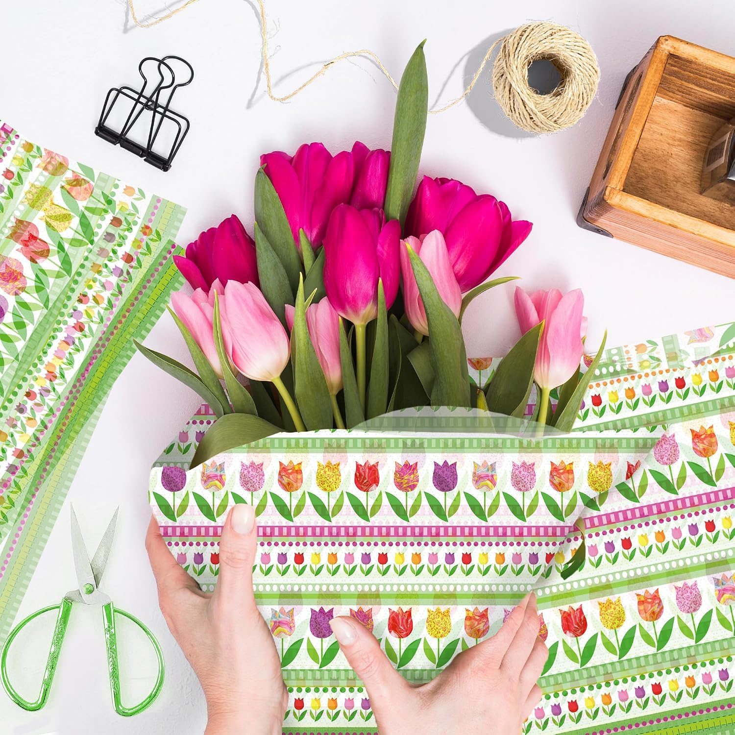 Tulip Tissue Paper, Mother's Day Colorful Floral Pattern Gift Wrap Paper,60 Pieces