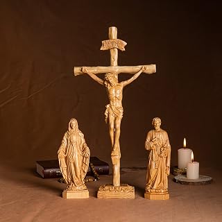 SET 4- Catholic Home Altar for family, Religious Catholic Statue, Wooden Religious Gifts,Father's Day Gifts,New Home Gift,Home Decor (Small)