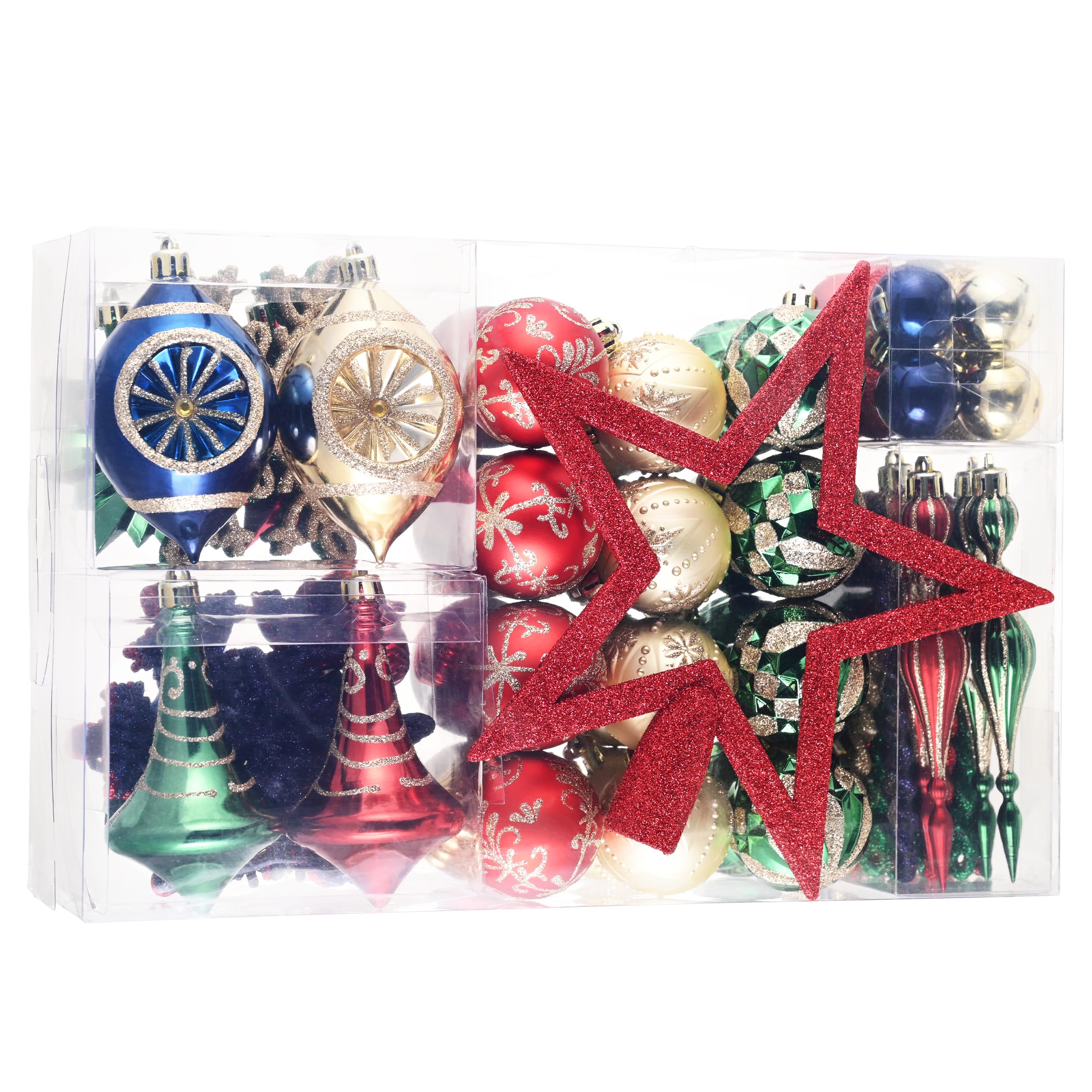 Valery Madelyn Lot de 100 boules décoratives pour sapin de Noël Taille M | Décorations de sapin de Noël incassables à suspendre - Rouge, vert et doré