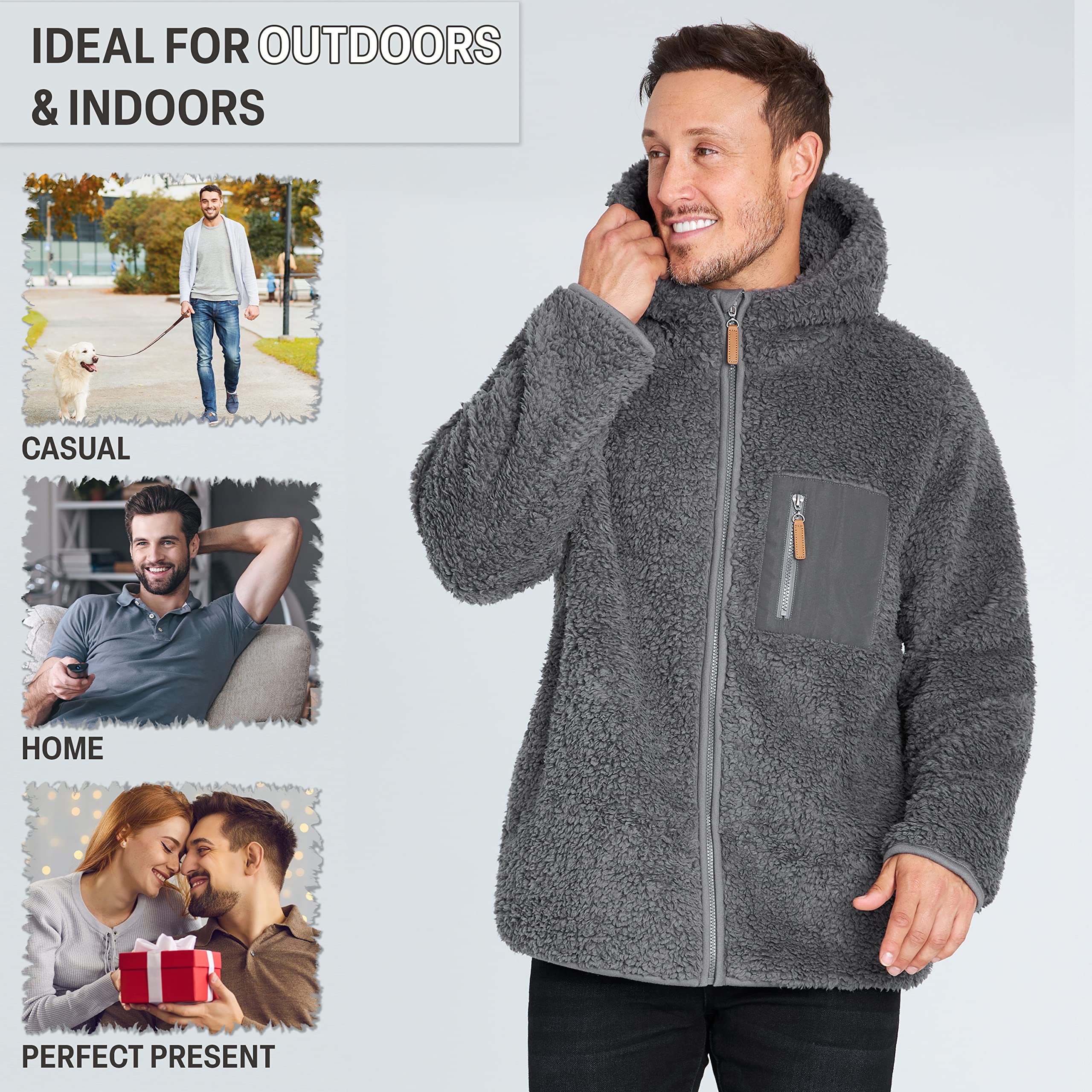 CityComfort Felpa Uomo con Zip, Felpa Invernale in Pile Teddy