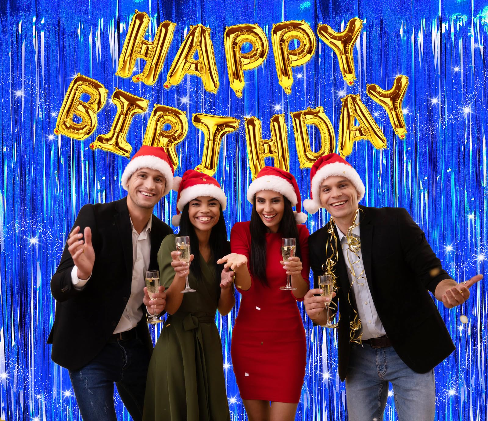 Blue Backdrops Curtains Party Decorations, Tinsel Streamers for 30th Birthday Decorations, Photo Booth Props for Wedding, Baby Shower, 2Pack 3.28X6.56Ft