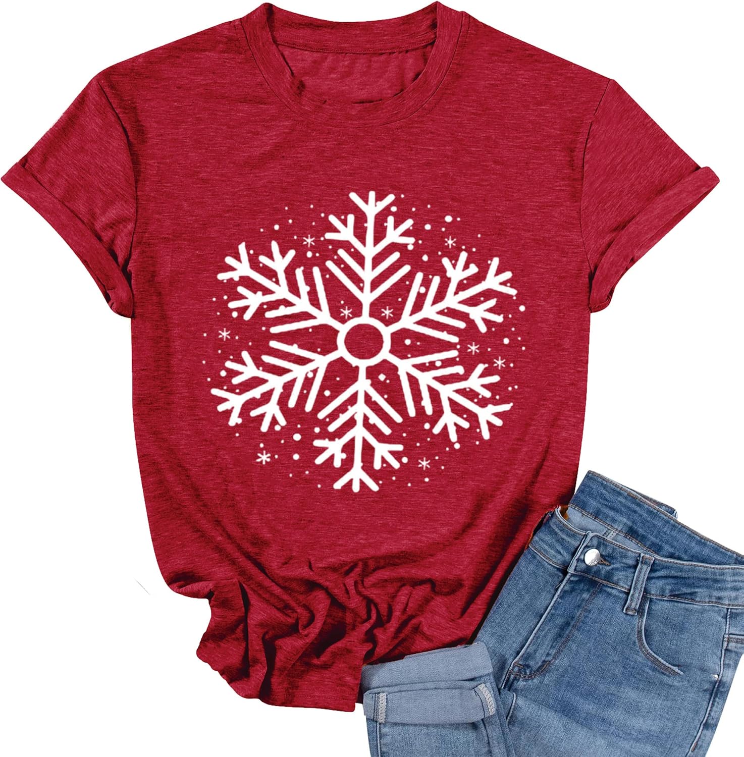 Snowflake Christmas Shirts Women Xmas Snowfall Snow GraphicTee Santa Family Winter Holiday Merry Christmas Tops