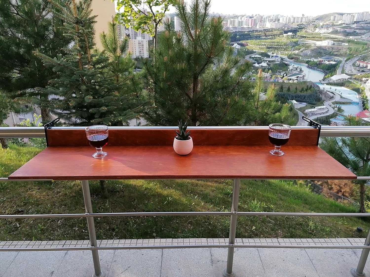 Balcony Bar Table for Railings, Balcony Folding Deck Table, Wooden Adjustable Hanging Deck Table for Patio, Apartment, Garden (Chestnut, 24" L x 11.8" W)