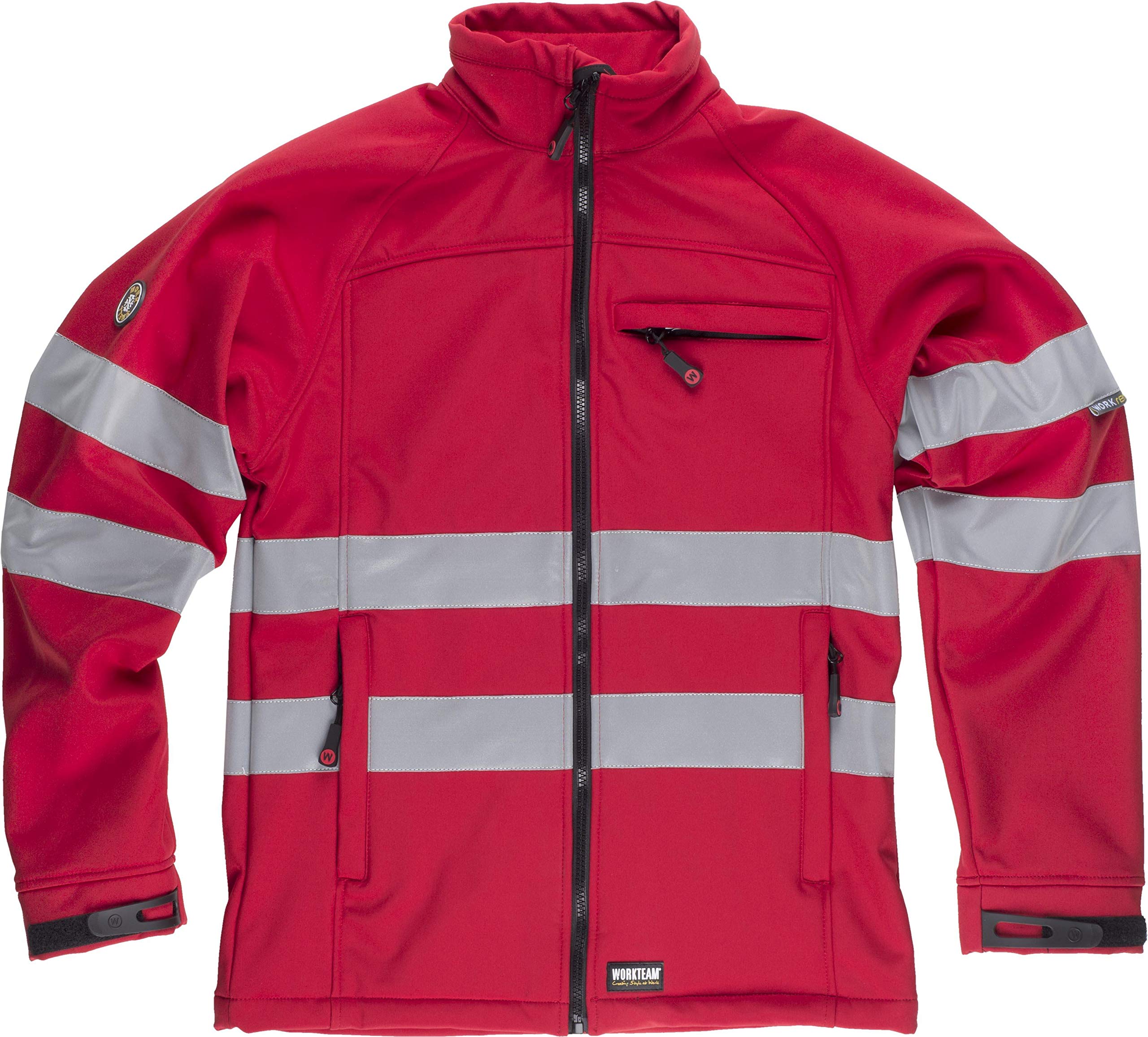 Work Team Chaqueta Workshell con Cintas Reflectantes. Cuello Alto y Cierre de Cremallera de Nylon. Solapa Protectora Interior Vuelta en la Parte Super Hombre