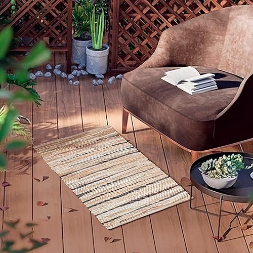 Miniatura 9 de Alfombra de trapo 100% algodón, 2 x 3 pies, alfombra CHINDI multicolor, tejida a mano y reversible para sala de estar, cocina, entrada, lino,