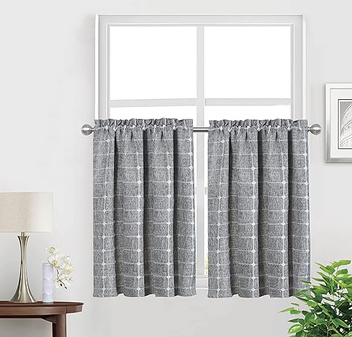 Shunjie.Home Cortinas de cocina de 30 pulgadas, cortinas cortas con textura de lino bohemio para baño, cortina de ventana pequeña con bolsillo para