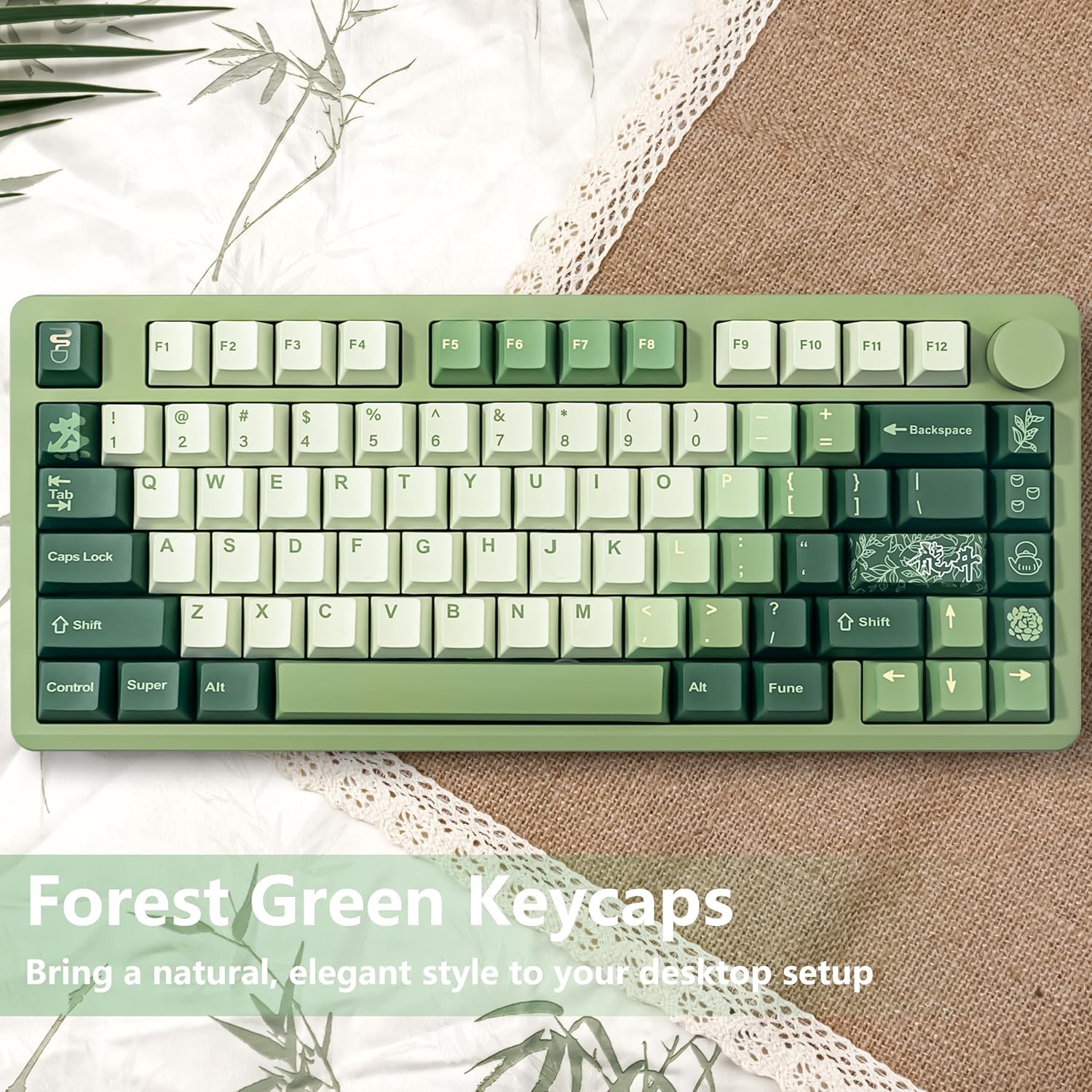 Matcha Green PBT Keycap - Cherry Profile, 5 Side Dye Sublimation Custom Key Caps for Cherry MX ANSI Layout Mechanical Gaming Keyboard, 130 Keys