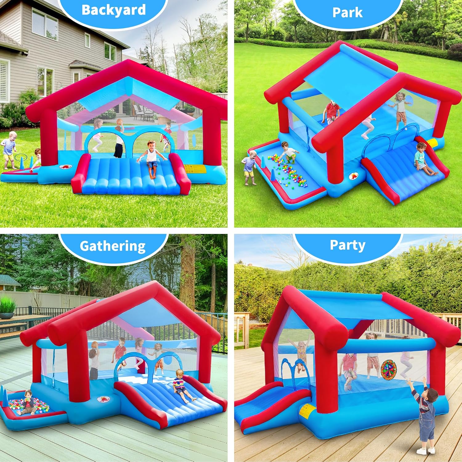 インフレータブルバウンスハウス 大きなシェードテント バウンシングキャッスル ブロワー付き 長さ18フィート x 幅14フィート x