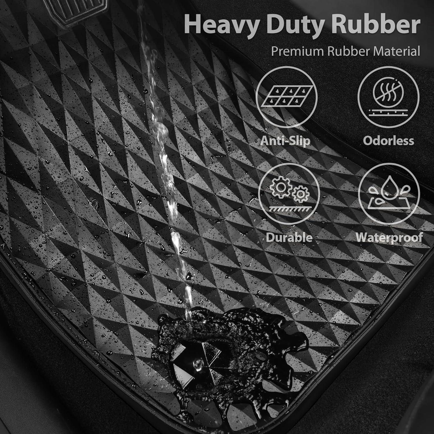 CAR PASS Deep Tray Rubber Car Mats, Heavy Duty All-Weather Floor Mat for Car, Durable Anti-Slip 3D Rhombus Waterproof Car Floor Mats, Universal L~S Fit for Truck SUV Vehicle Automotive, 4 Pieces Black - Image 6