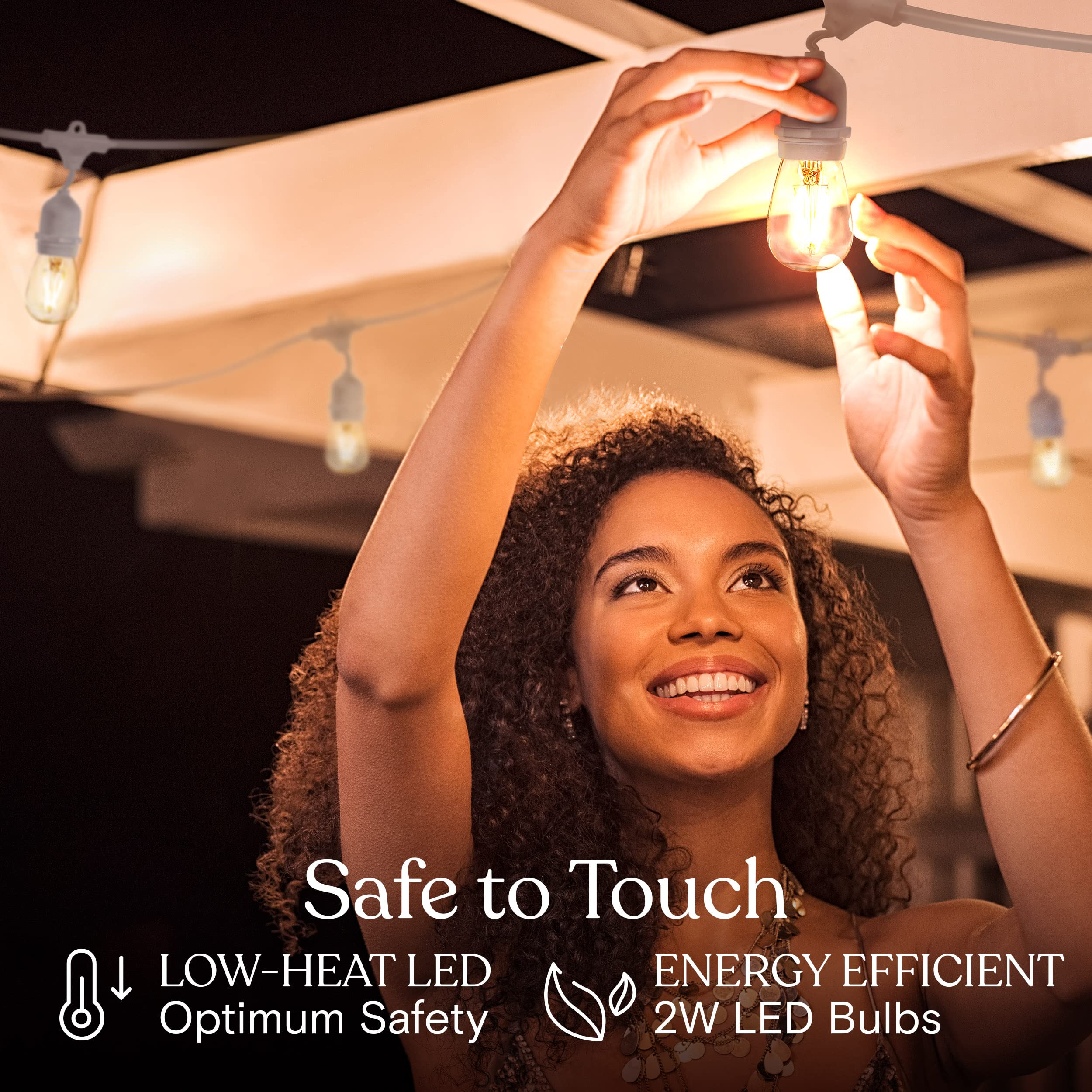 Brightech Ambience Pro - Guirlandes LED blanches et étanches pour l'extérieur - Ampoules Edison 2W - 48 pieds de lumières pour créer une ambiance bistro dans votre gazebo ou votre cour arrière
