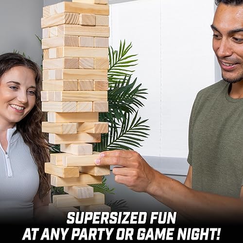 Vista 17 de GoSports Torre grande de madera que se pliega – Se apila hasta 3 pies – Tinte de madera marrón, gris o natural