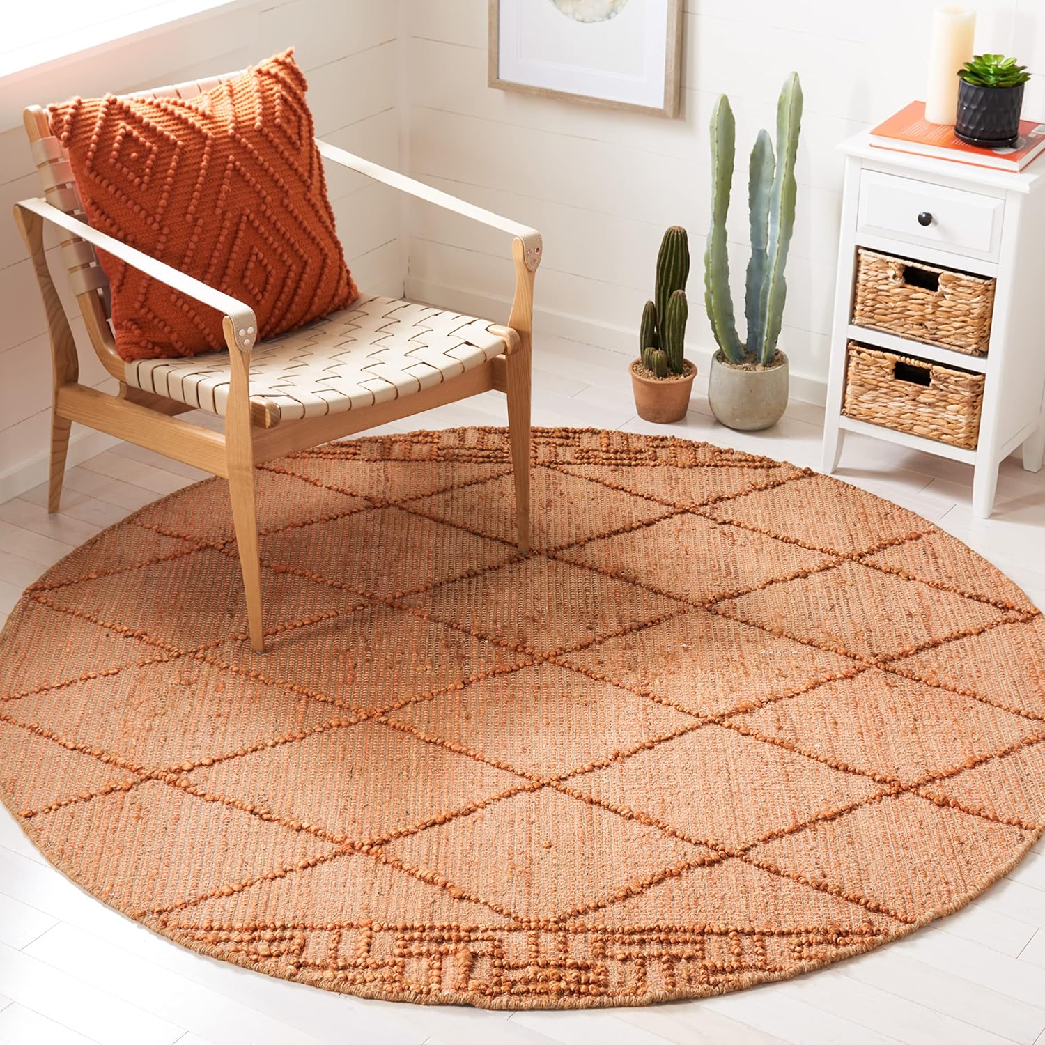 SAFAVIEH Natural Fiber Collection Accent Rug - 3' x 5', Orange & Natural, Handmade Flat Weave Boho Moroccan Farmhouse Trellis Jute, Ideal for High Traffic Areas in Foyer, Living Room, Bedroom (NF220P)
