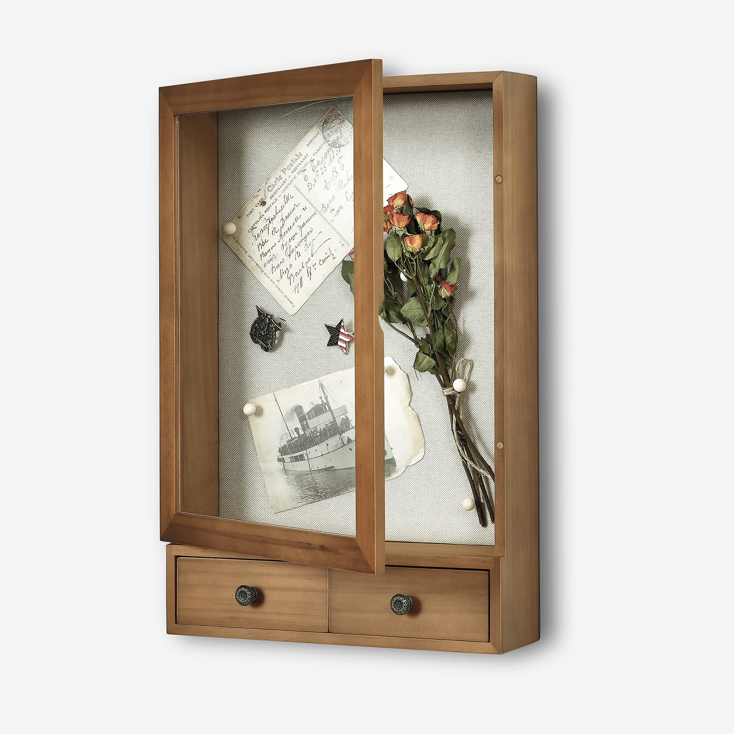 Photo 1 of Shadow Box Frame with 2 Drawer 11"x16.5" Deep Shadow Boxes Display Cases Wooden Memory Box Picture Frame for Tickets Memorabilia Bouquet Keepsakes 11 X 16.5 In with 3 Drawer