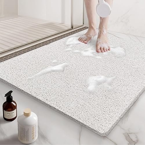 Miniatura 23 de Tapete de ducha cuadrado antideslizante beige de 24 x 24 pulgadas para bañera y ducha, tapete de baño antideslizante para superficies texturizadas