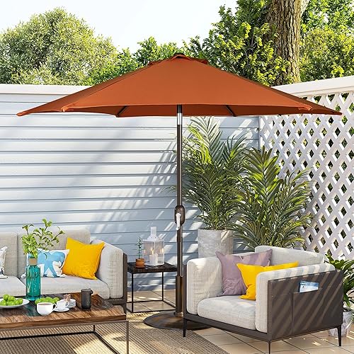 Miniatura 119 de Blissun Sombrilla de patio de 7.5 pies, sombrilla de patio, sombrilla de mercado al aire libre con botón de inclinación y manivela (bronceado)