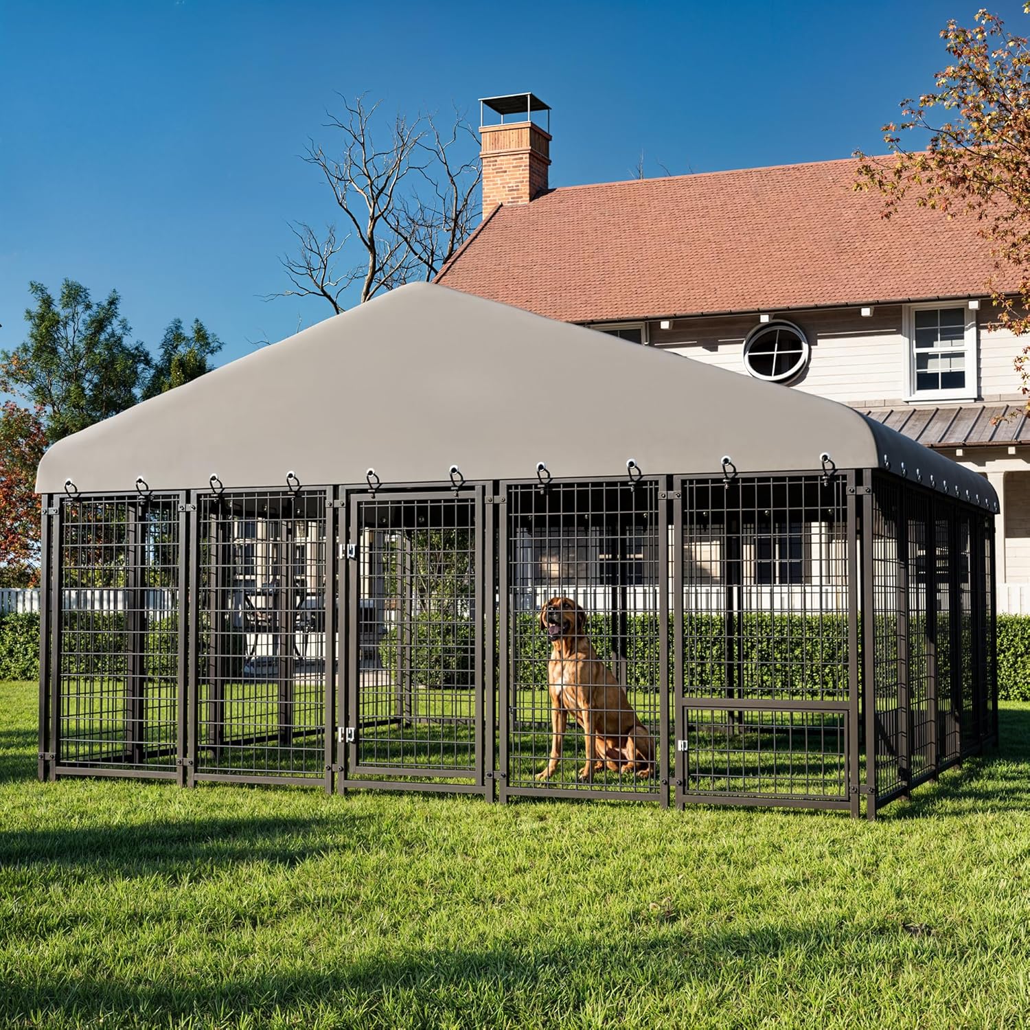 Dog Kennel Outdoor 10x10FT Outdoor Dog Kennel With Roof - Heavy Duty Chain  Link Dog Run Cage With Weather Protection Cover Yard Dog Cage With Cover