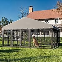 Vista 8 de Jaula Grande para Perros al Aire Libre Resistente para Exteriores con Techo y Doble Cierre - Espaciosa, Jaula para Perros con Alimentación, 120"X117