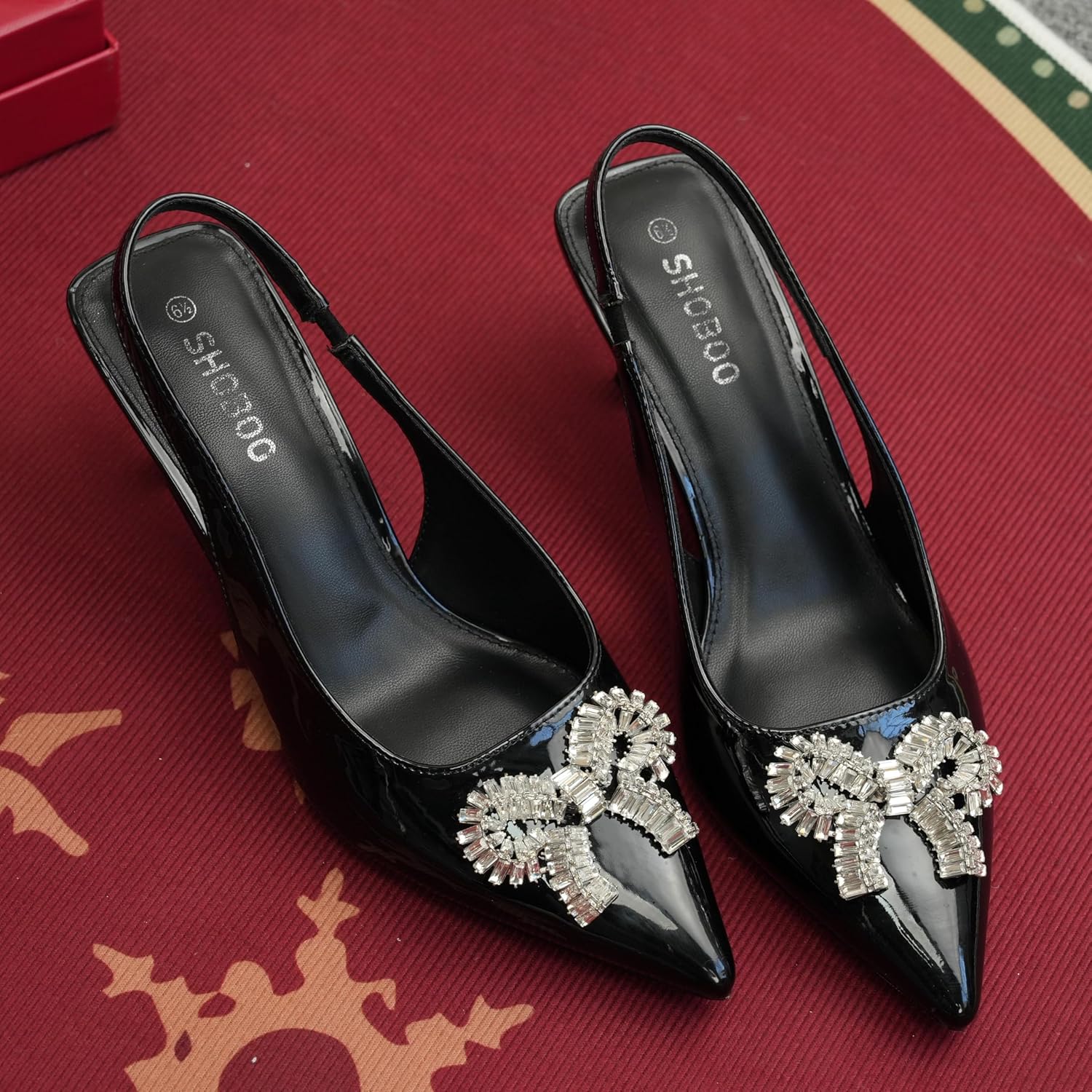 Women's Slingback Kitten Heels with Sparkly Rhinestone Bow - 2.4'' Inches Pointed Toe Pumps for Wedding Party Dress - Image 2