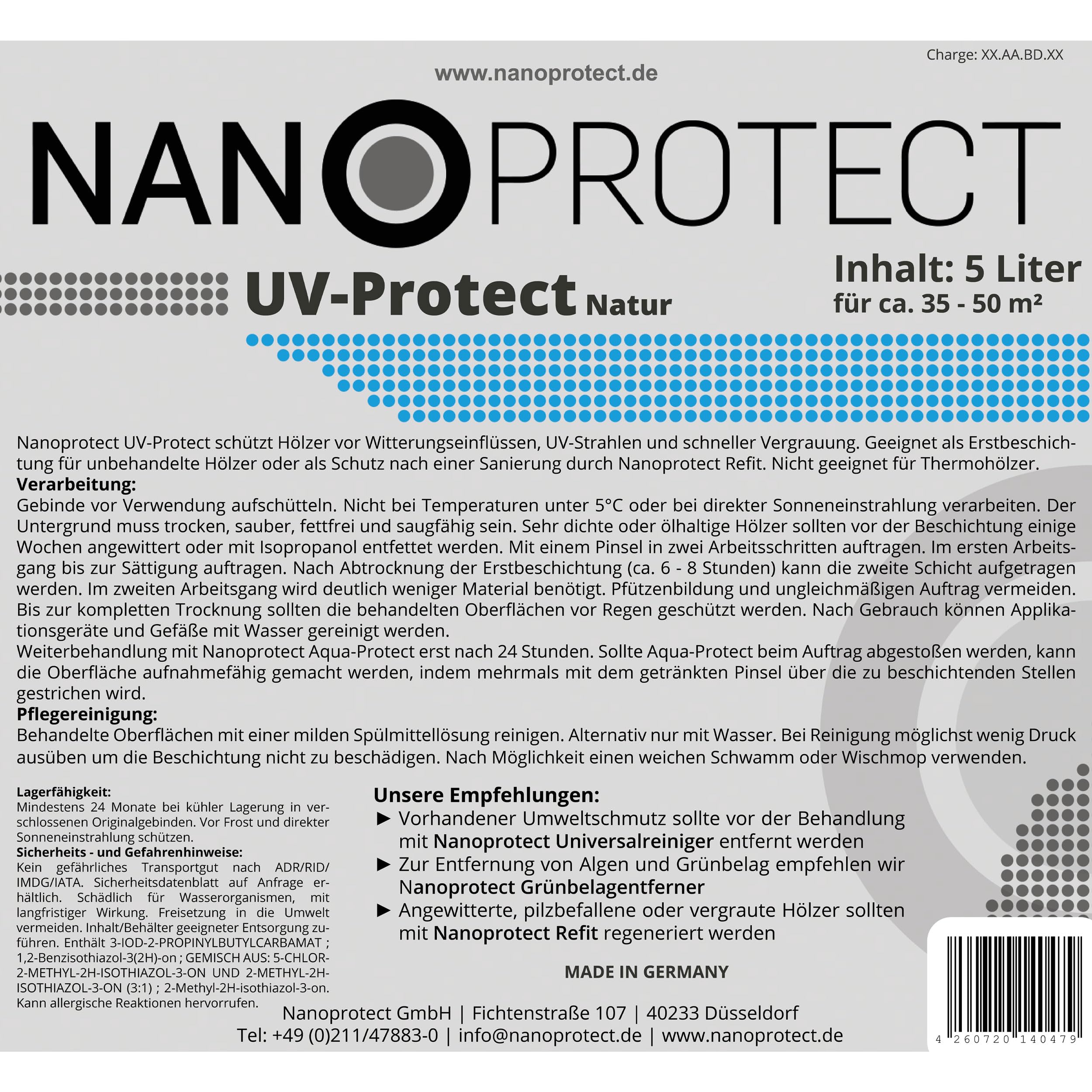 Nanoprotect UV-Protect | Holzöl | UV-Schutz | Witterungsschutz | Langzeitschutz gegen Vergrauung, Austrocknung und Rissbildung | 5 Liter | Natur - unpigmentiert | Für ca. 35-50 m²