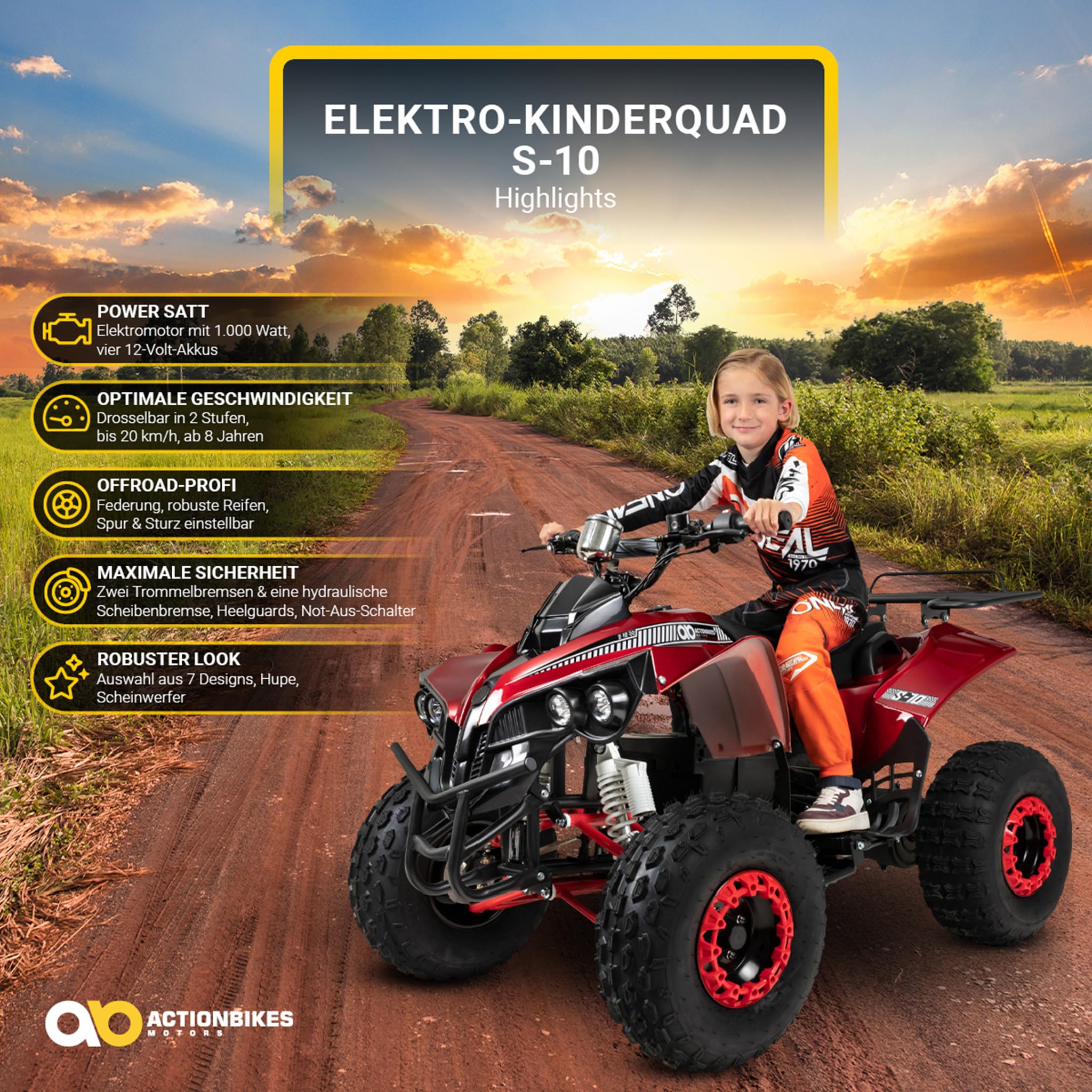 Actionbikes Motors Kinder Quad Elektro ATV S-10 | 𝟒𝟖 Volt 𝟭𝟬𝟬𝟬 Watt Motor bis 𝟐𝟬 km/h - Kinderquad - Pocket Quad - Miniquad - Scheibenbremsen - Für Kinder ab 8 Jahren (Camouflage lackiert)