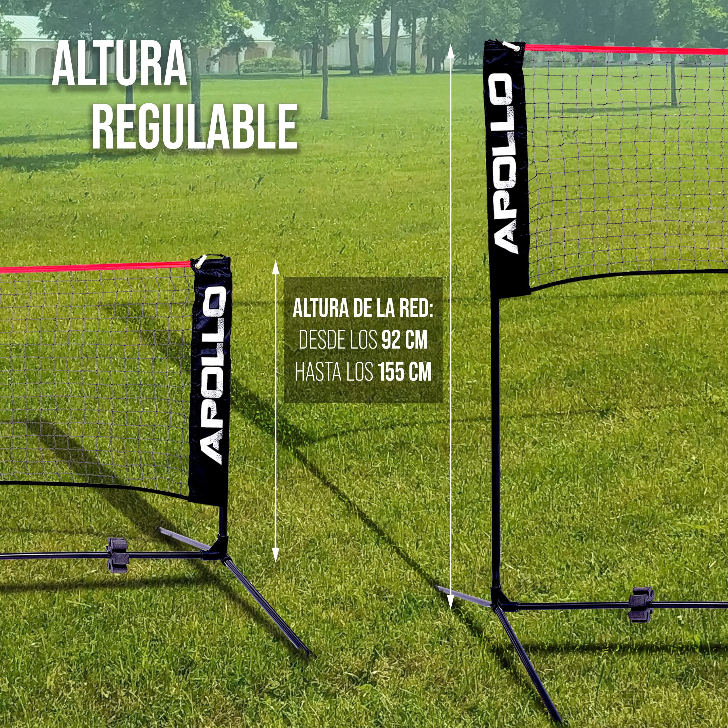Apollo Red de Voleibol | 300cm, 400cm, 500cm | Red de Bádminton Regulable en Altura en 3 Posiciones | Red de Tenis Incluye Estructura de Hierro Estable y Bolsa de Transporte